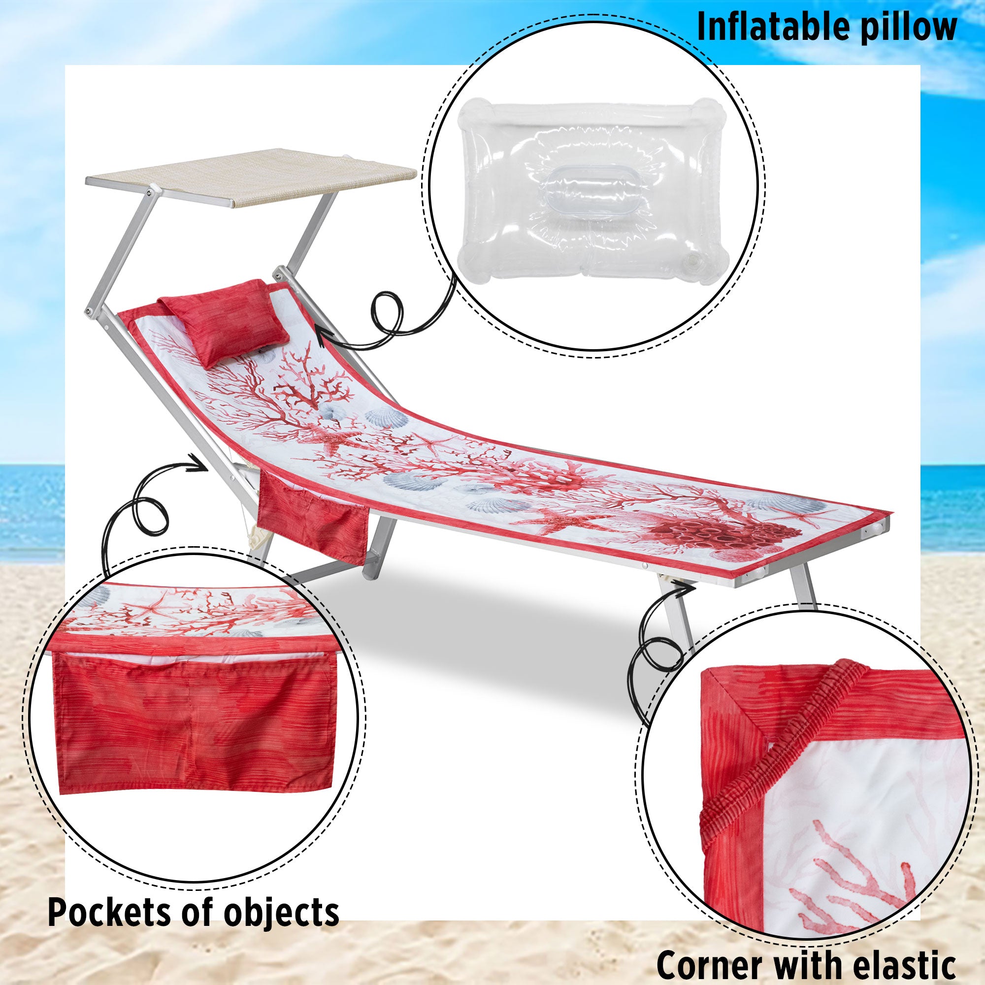 Telo mare microfibra coprilettino con elastici tasche e cuscino gonfiabile 7173
