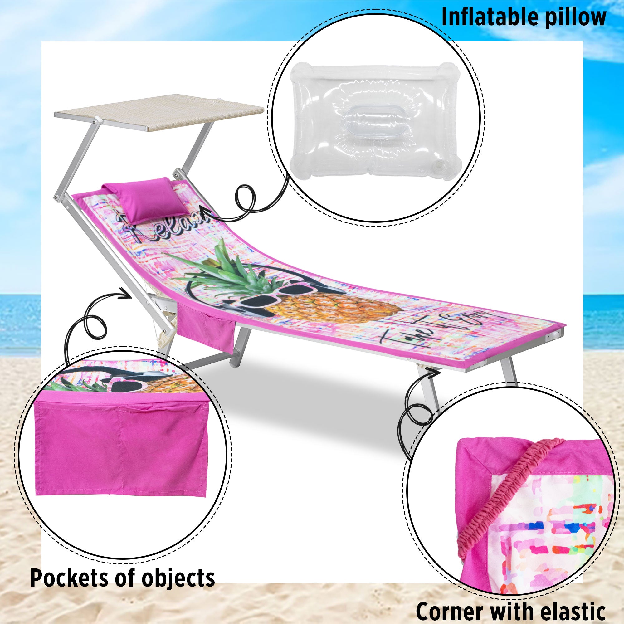 Telo mare microfibra coprilettino con elastici tasche e cuscino gonfiabile 7173