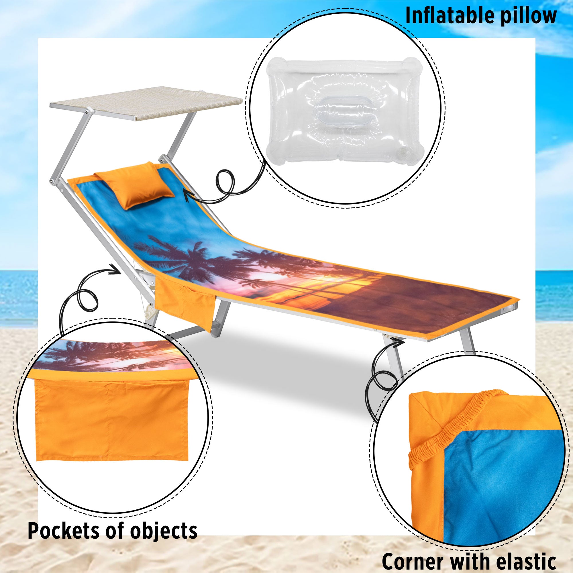 Telo mare microfibra coprilettino con elastici tasche e cuscino gonfiabile 7173