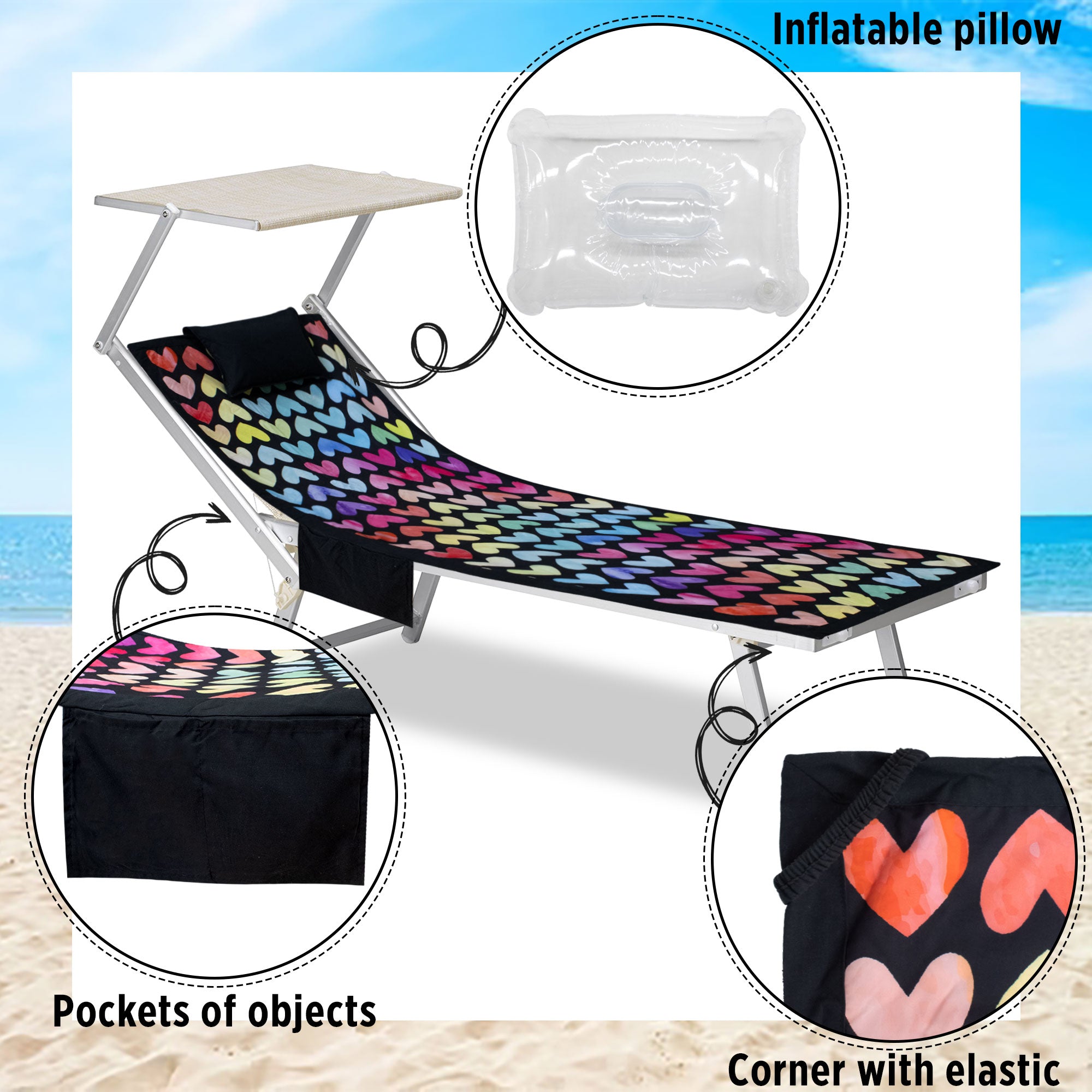 Telo mare microfibra coprilettino con elastici tasche e cuscino gonfiabile 7173