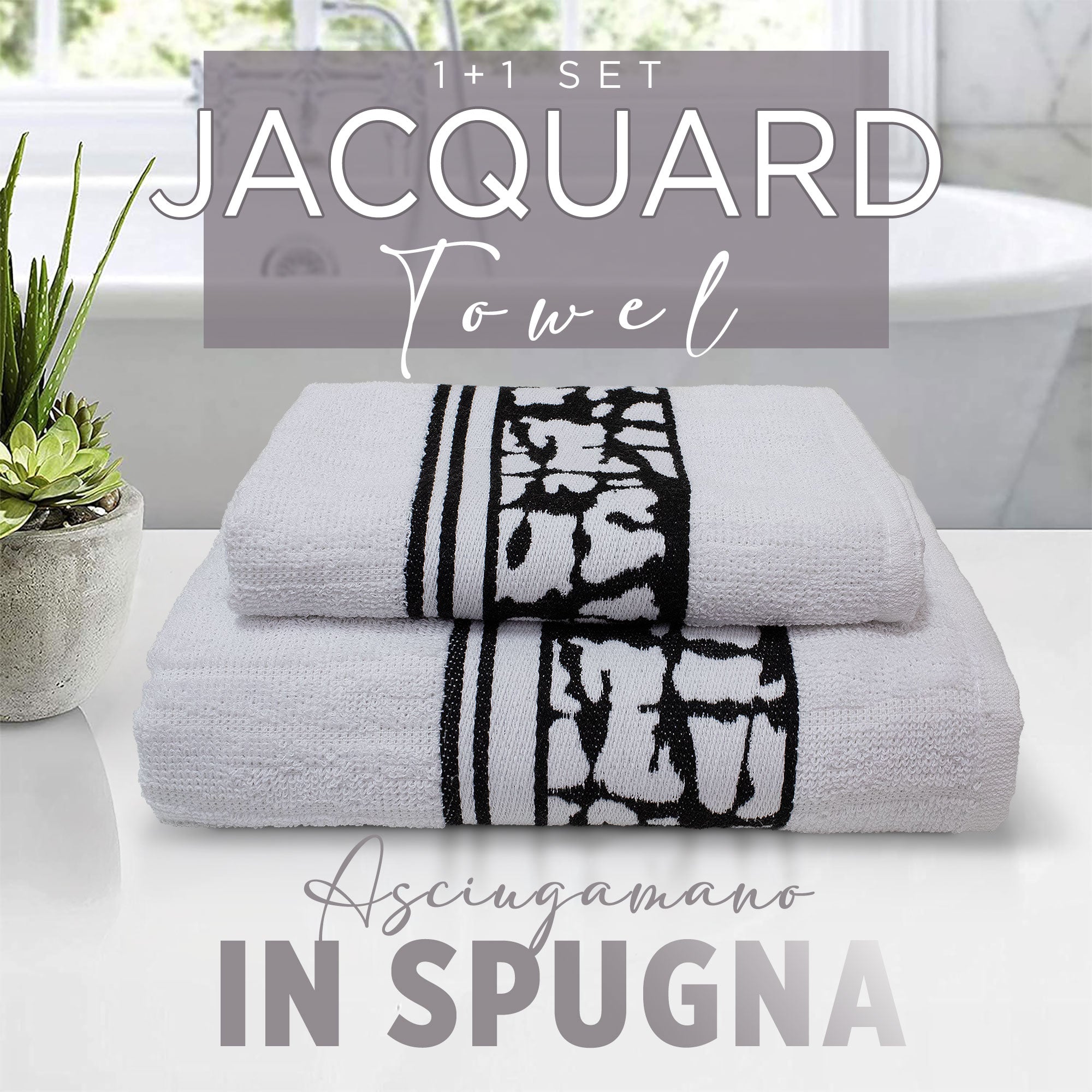 Asciugamani bagno set viso e bidet in spugna cotone jacquard 1+1 ricamate 7175