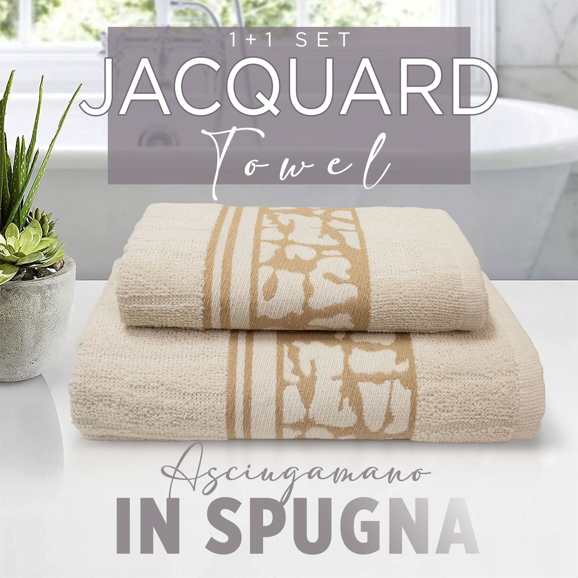 Asciugamani bagno set viso e bidet in spugna cotone jacquard 1+1 ricamate 7175