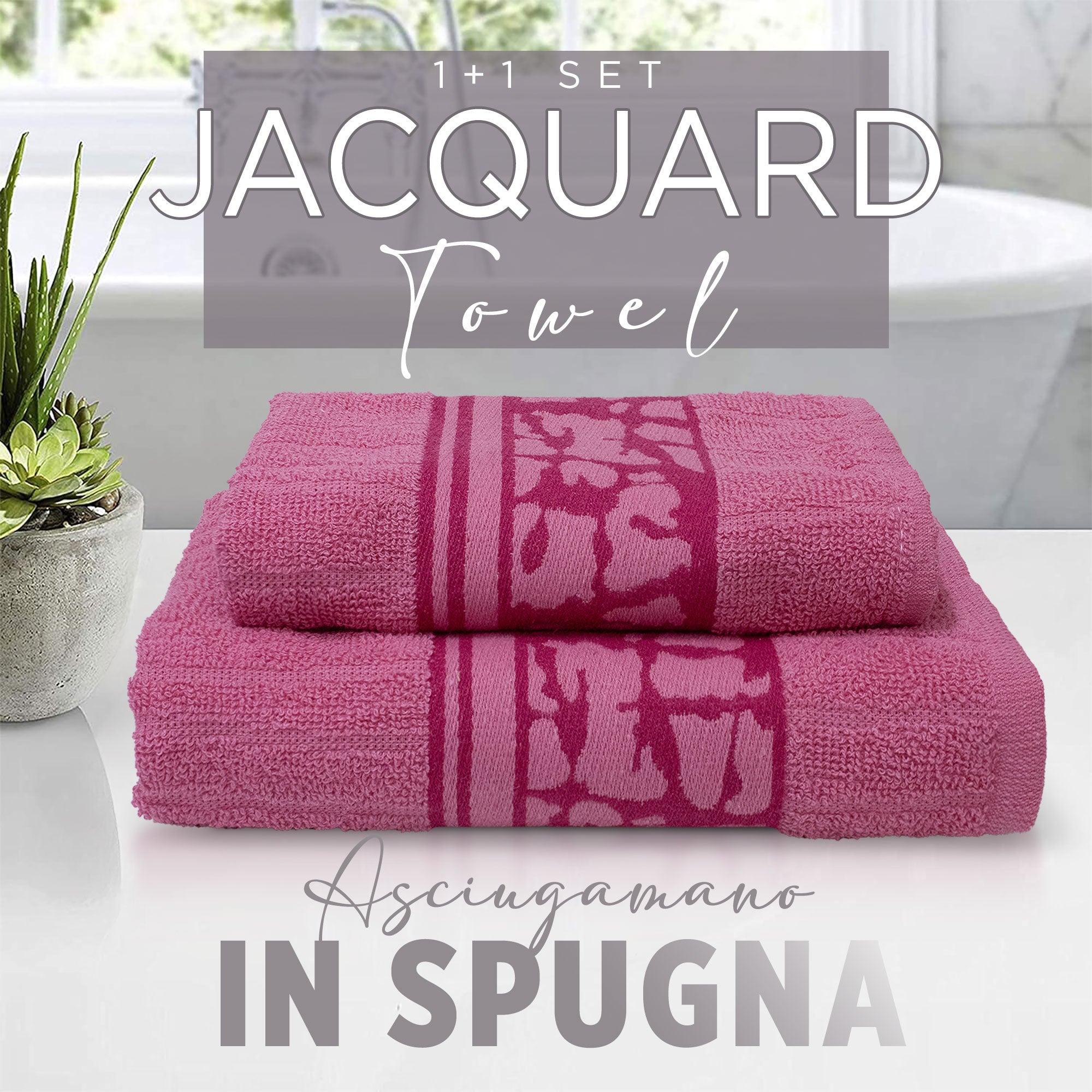 Asciugamani bagno set viso e bidet in spugna cotone jacquard 1+1 ricamate 7175