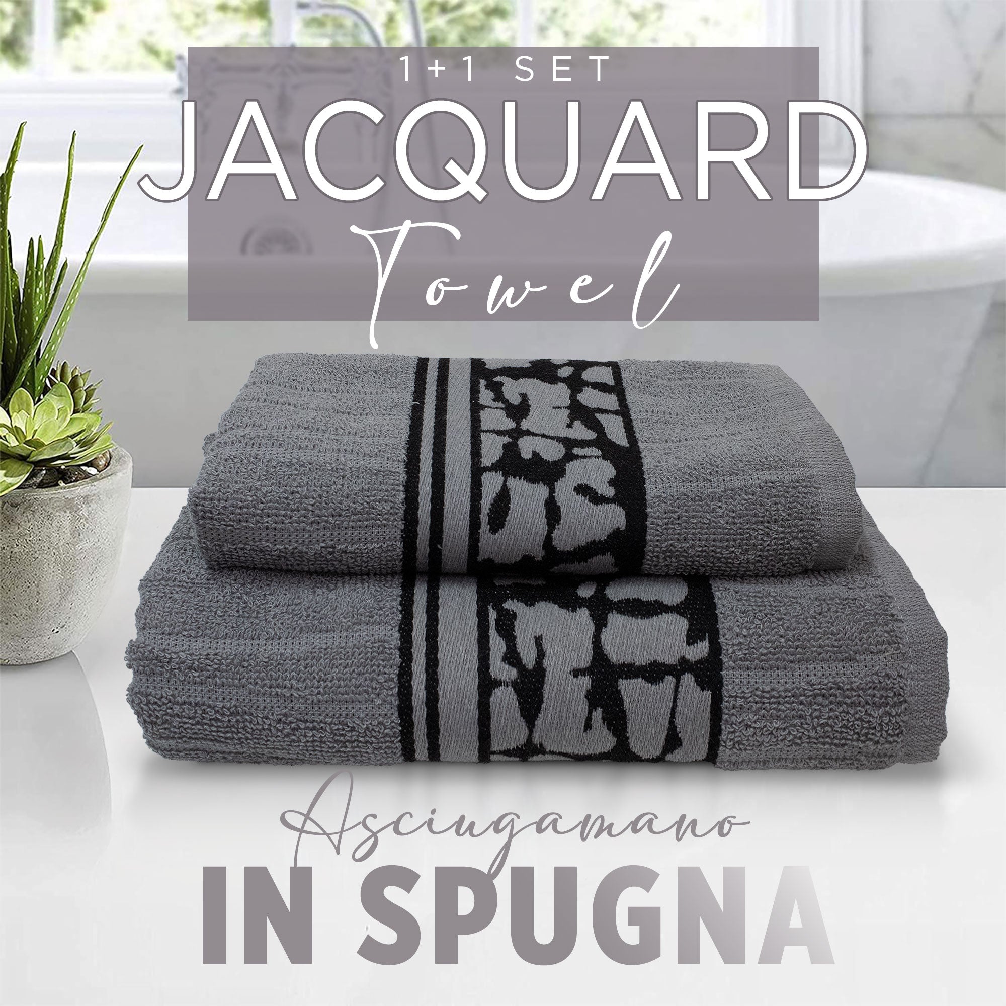 Asciugamani bagno set viso e bidet in spugna cotone jacquard 1+1 ricamate 7175