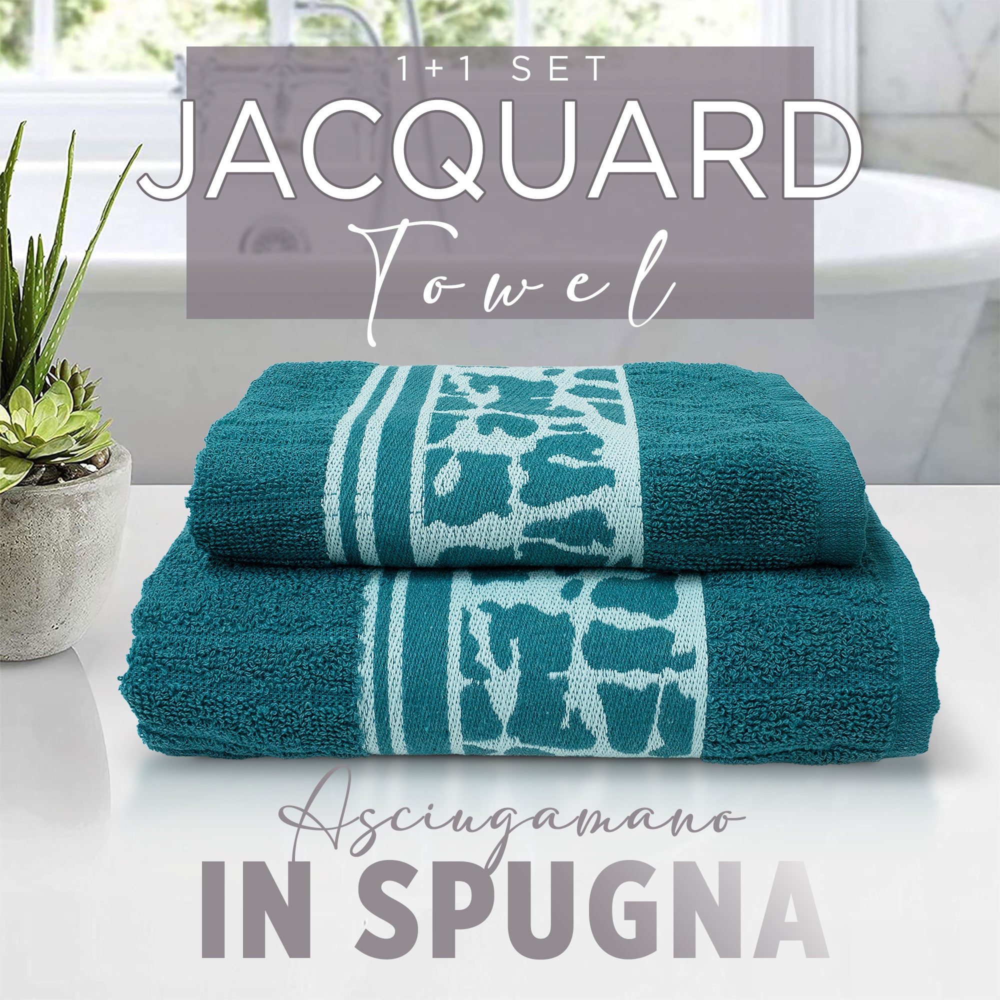 Asciugamani bagno set viso e bidet in spugna cotone jacquard 1+1 ricamate 7175