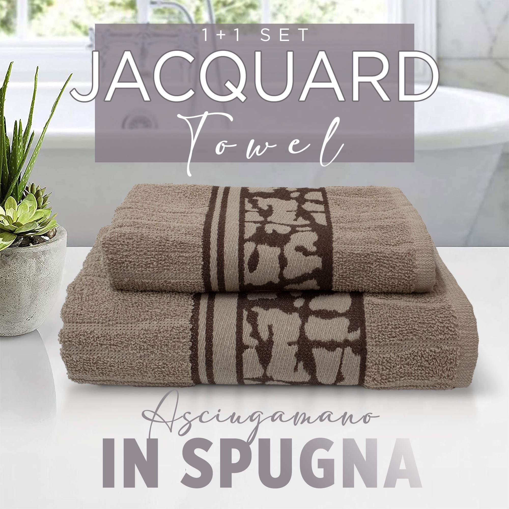 Asciugamani bagno set viso e bidet in spugna cotone jacquard 1+1 ricamate 7175