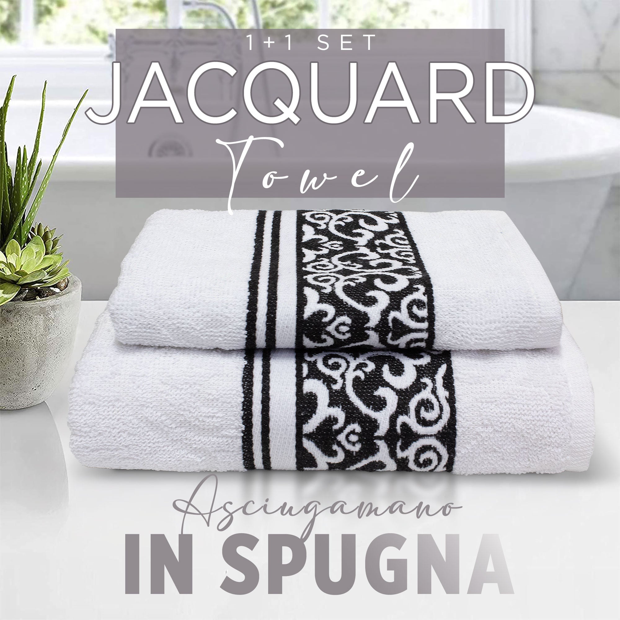 Asciugamani bagno set viso e bidet in spugna cotone jacquard 1+1 ricamate 7175