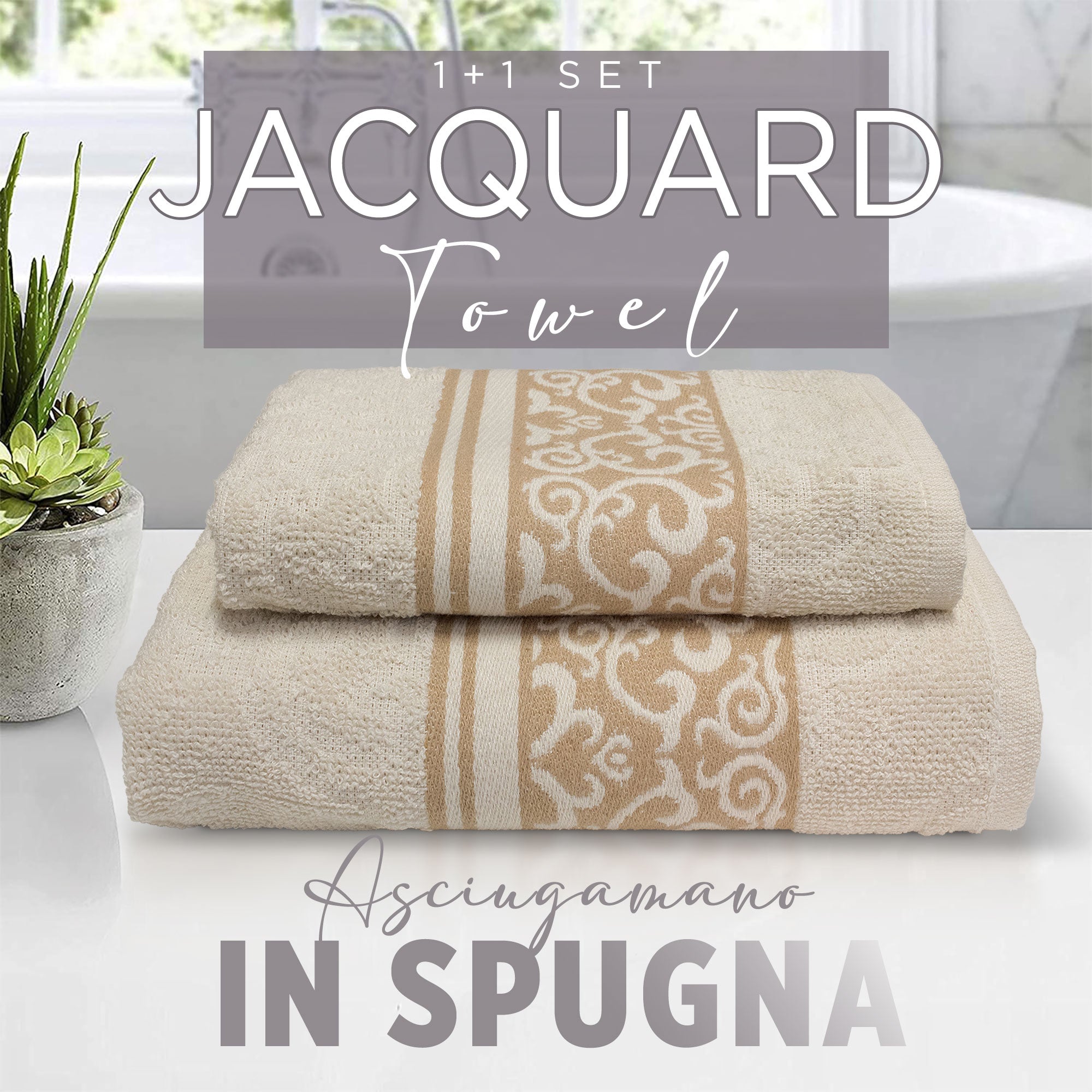 Asciugamani bagno set viso e bidet in spugna cotone jacquard 1+1 ricamate 7175