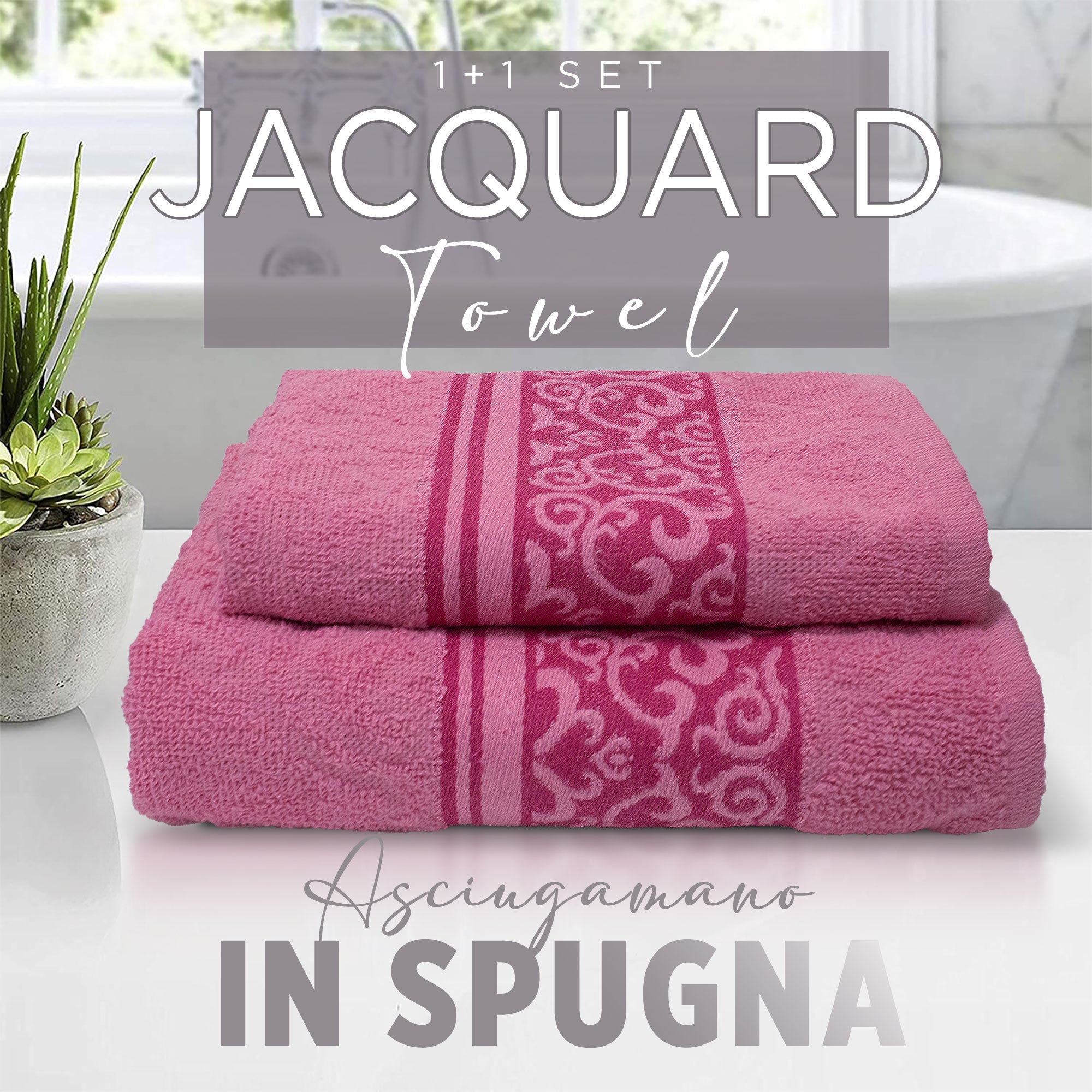 Asciugamani bagno set viso e bidet in spugna cotone jacquard 1+1 ricamate 7175