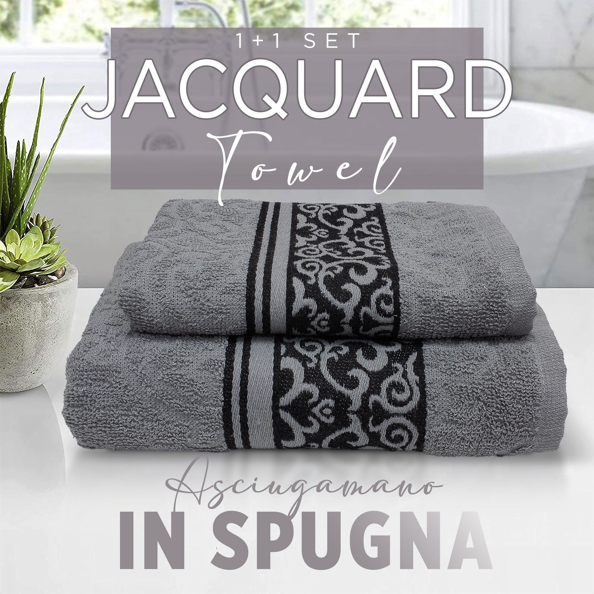 Asciugamani bagno set viso e bidet in spugna cotone jacquard 1+1 ricamate 7175