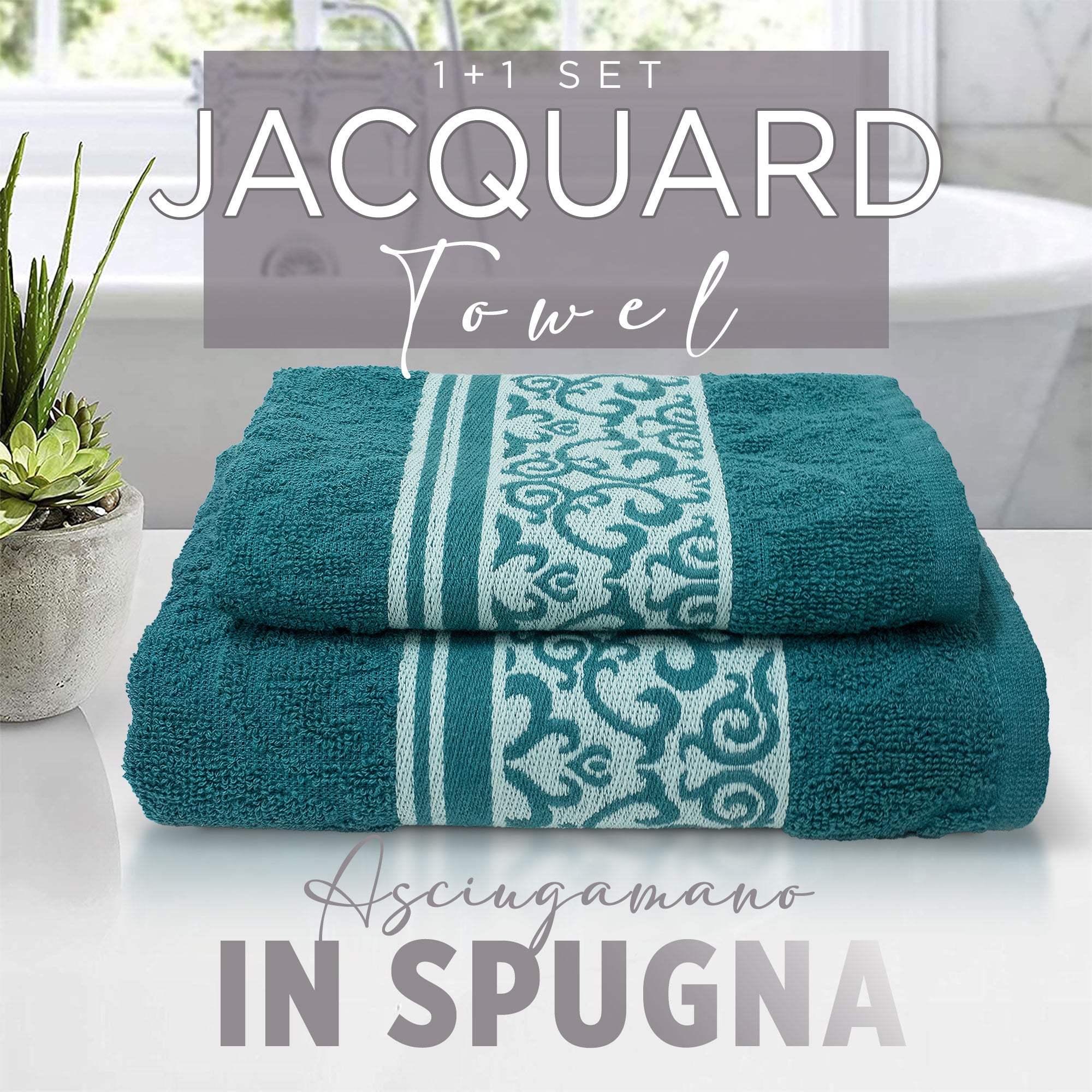 Asciugamani bagno set viso e bidet in spugna cotone jacquard 1+1 ricamate 7175