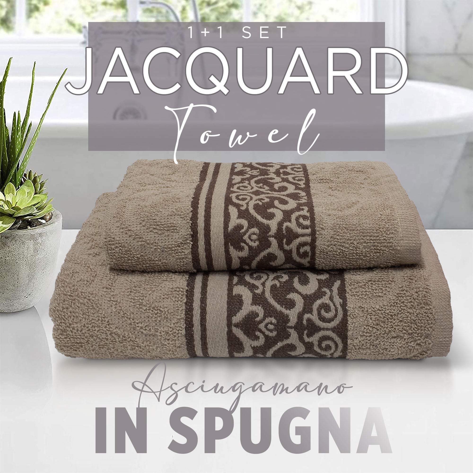 Asciugamani bagno set viso e bidet in spugna cotone jacquard 1+1 ricamate 7175