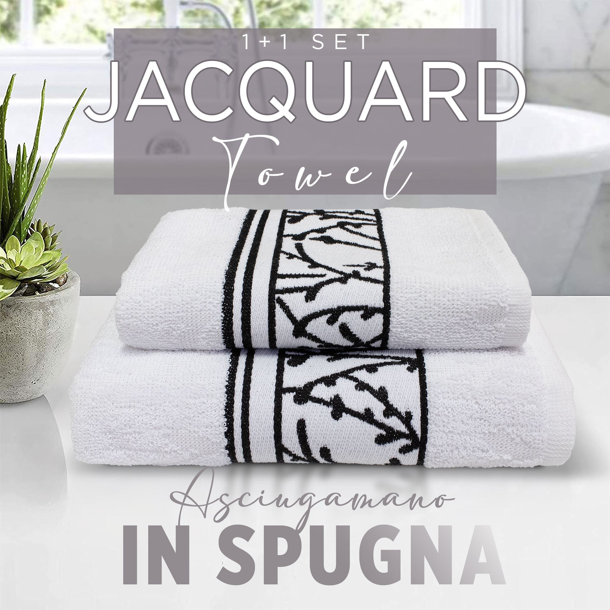Asciugamani bagno set viso e bidet in spugna cotone jacquard 1+1 ricamate 7175