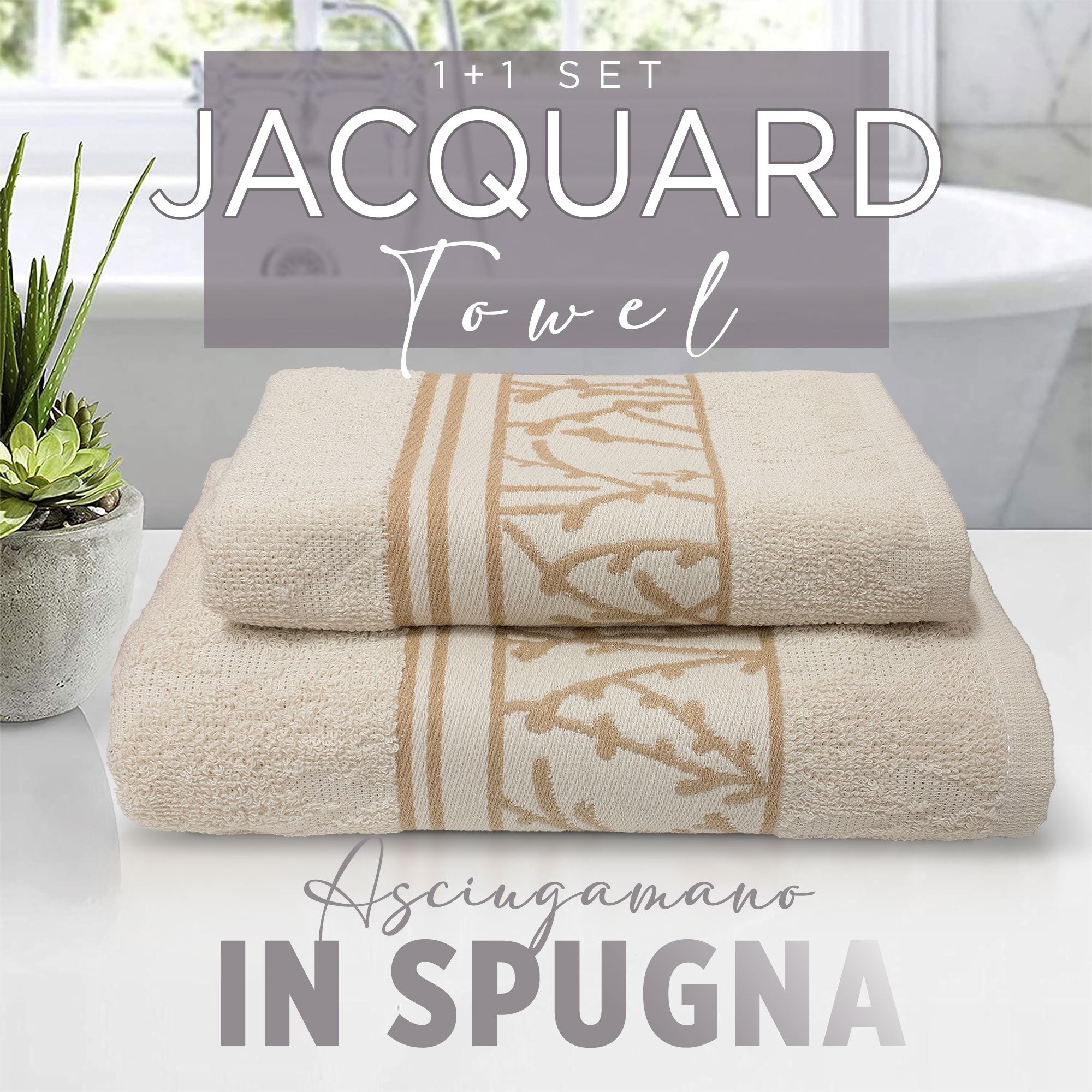 Asciugamani bagno set viso e bidet in spugna cotone jacquard 1+1 ricamate 7175