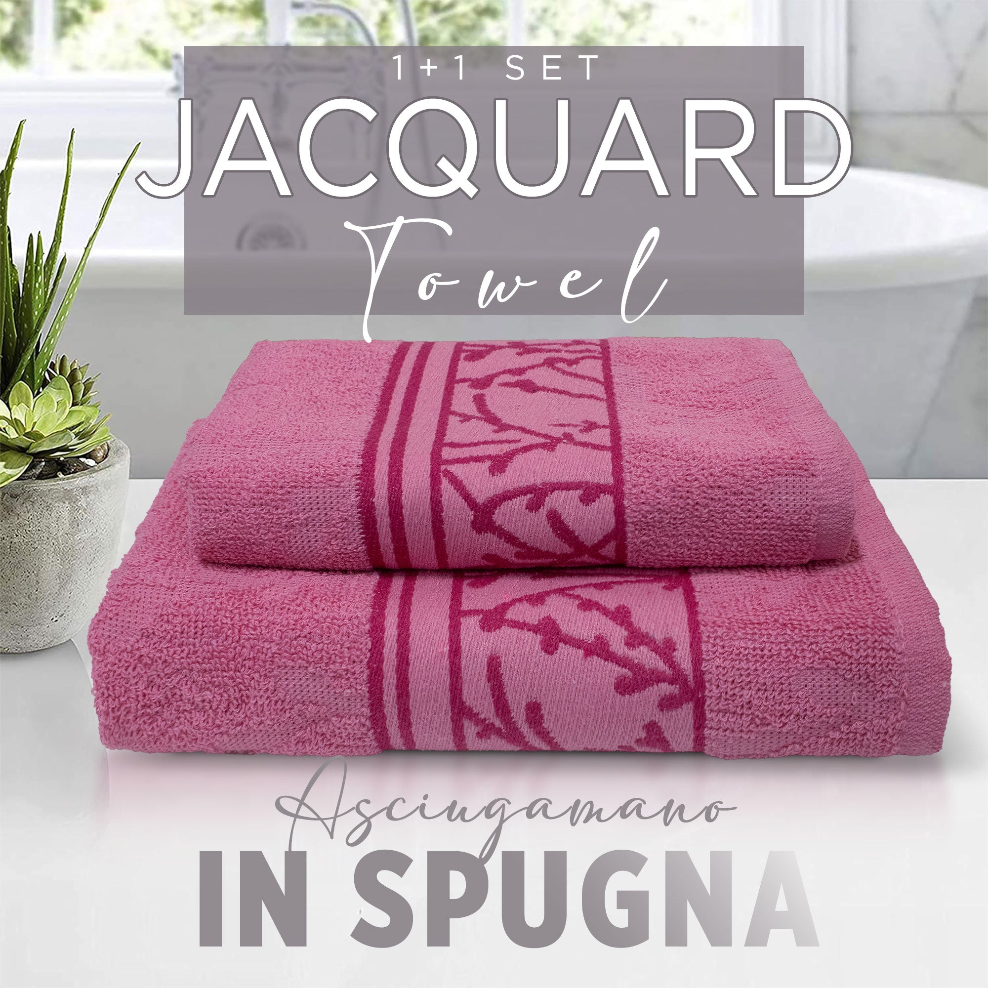 Asciugamani bagno set viso e bidet in spugna cotone jacquard 1+1 ricamate 7175