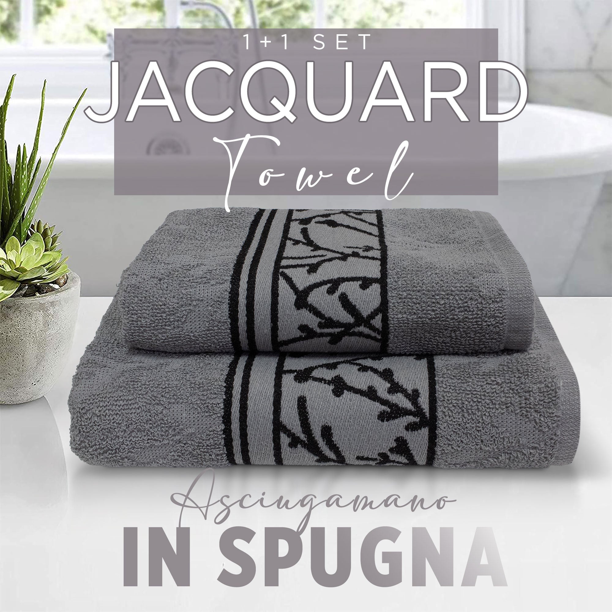 Asciugamani bagno set viso e bidet in spugna cotone jacquard 1+1 ricamate 7175