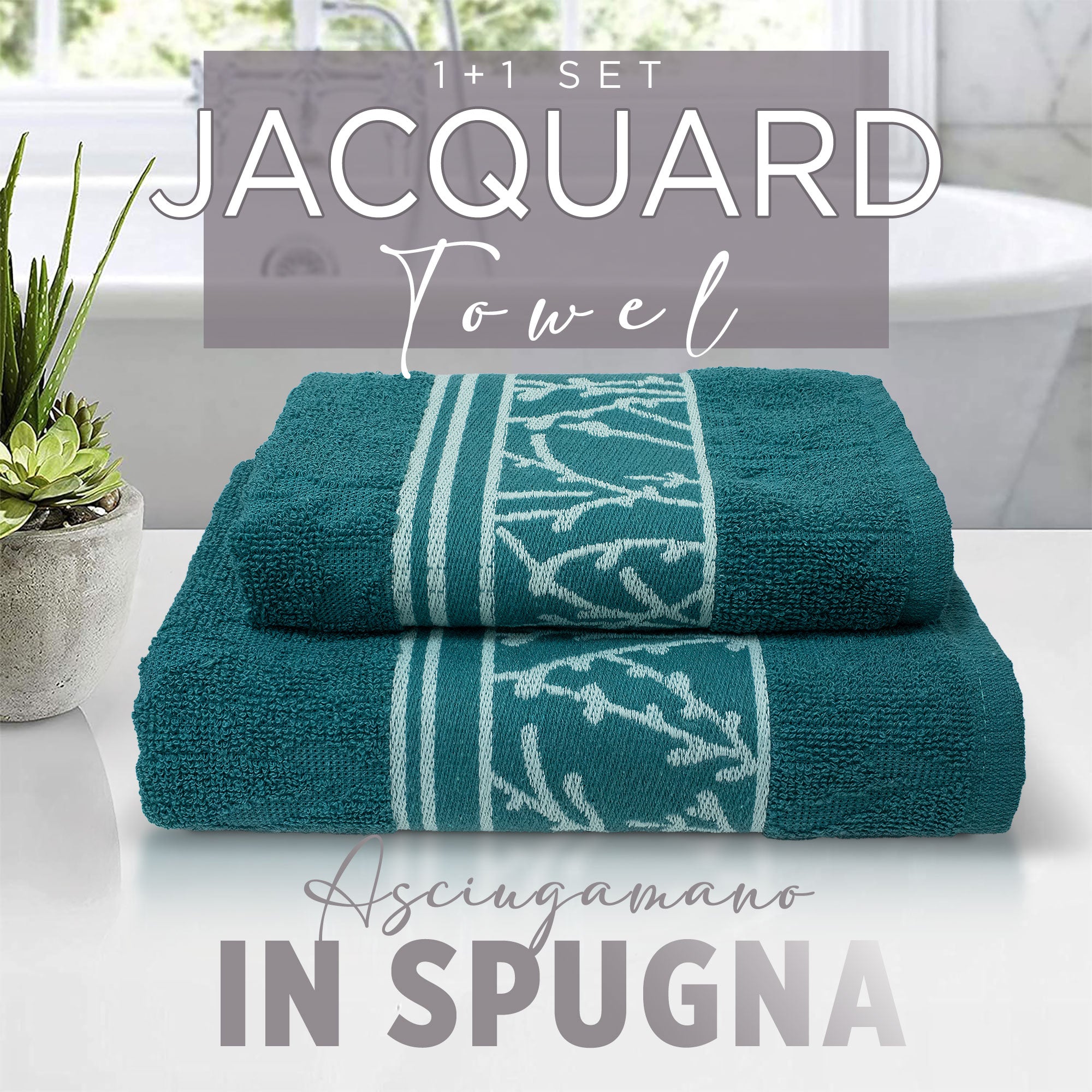 Asciugamani bagno set viso e bidet in spugna cotone jacquard 1+1 ricamate 7175