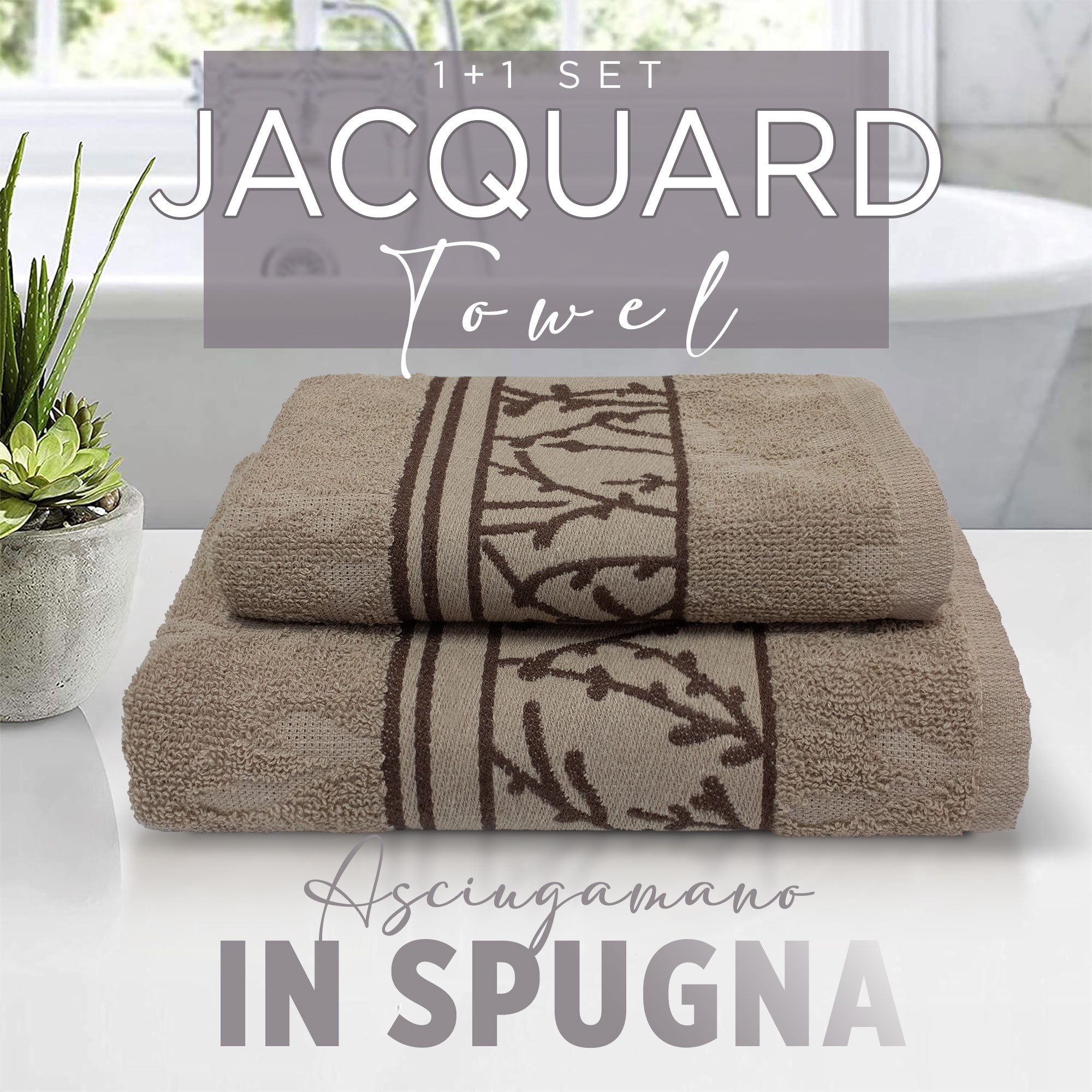 Asciugamani bagno set viso e bidet in spugna cotone jacquard 1+1 ricamate 7175