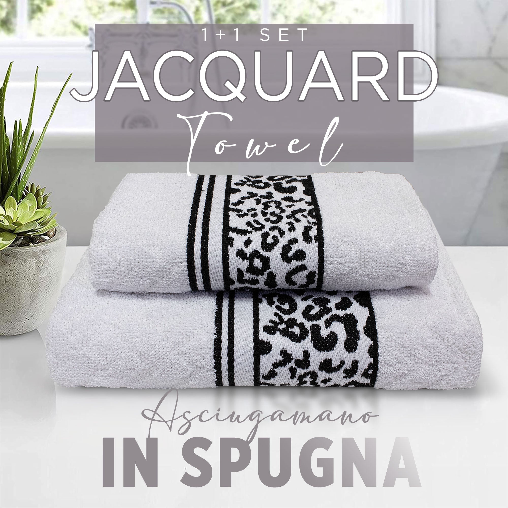 Asciugamani bagno set viso e bidet in spugna cotone jacquard 1+1 ricamate 7175