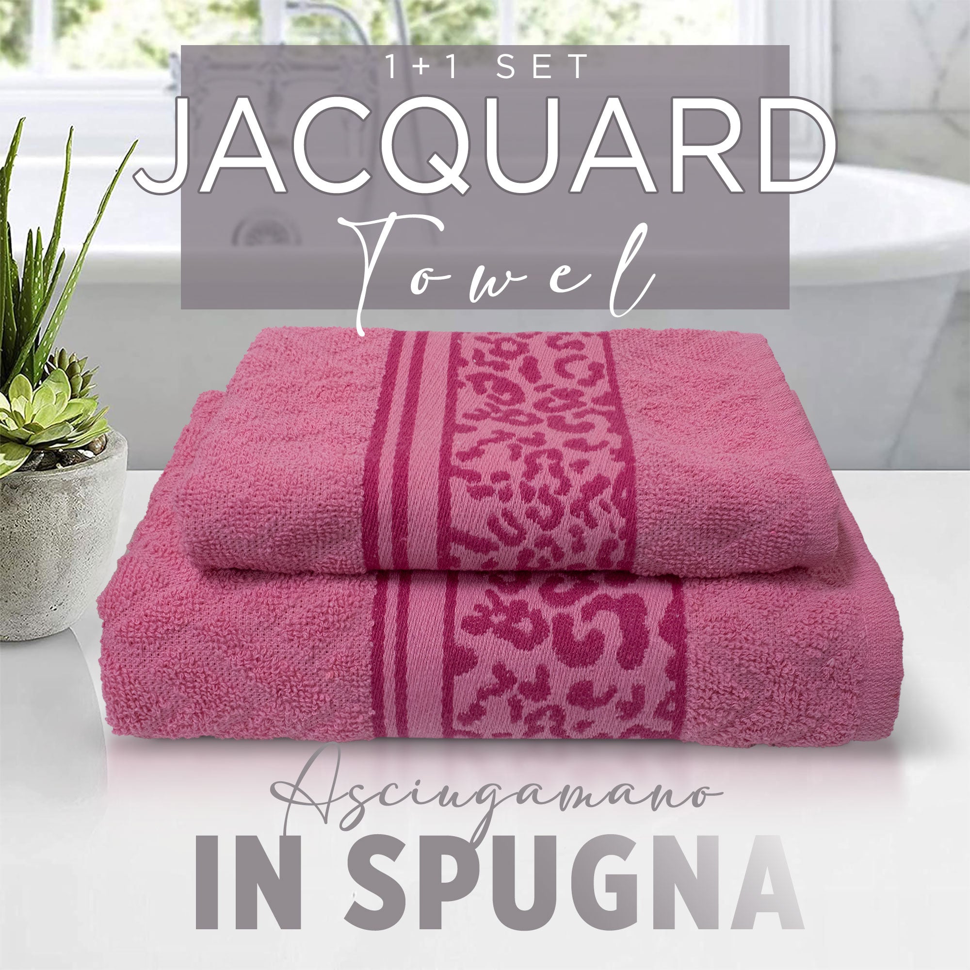 Asciugamani bagno set viso e bidet in spugna cotone jacquard 1+1 ricamate 7175