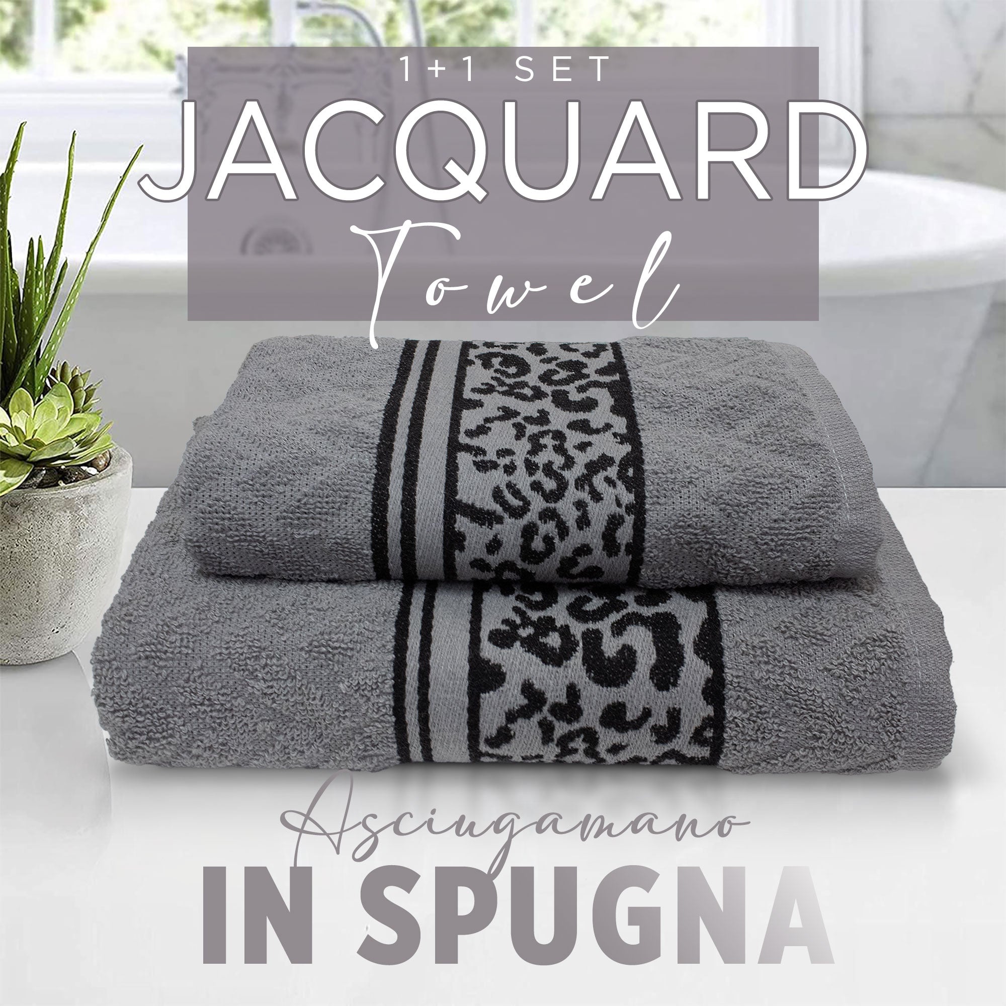 Asciugamani bagno set viso e bidet in spugna cotone jacquard 1+1 ricamate 7175