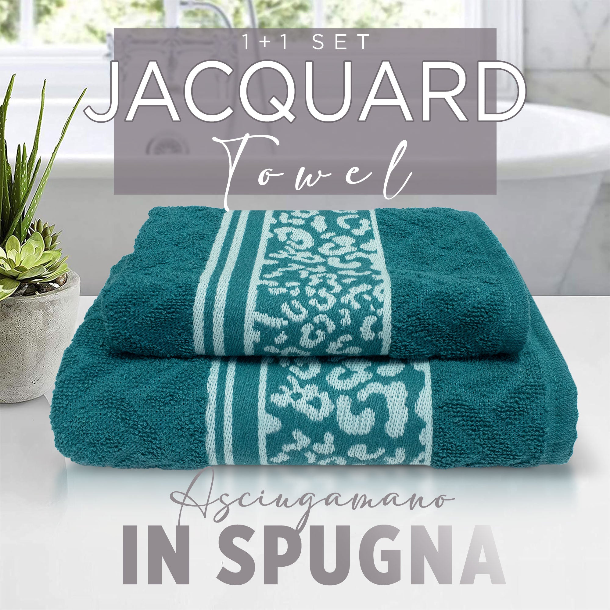 Asciugamani bagno set viso e bidet in spugna cotone jacquard 1+1 ricamate 7175