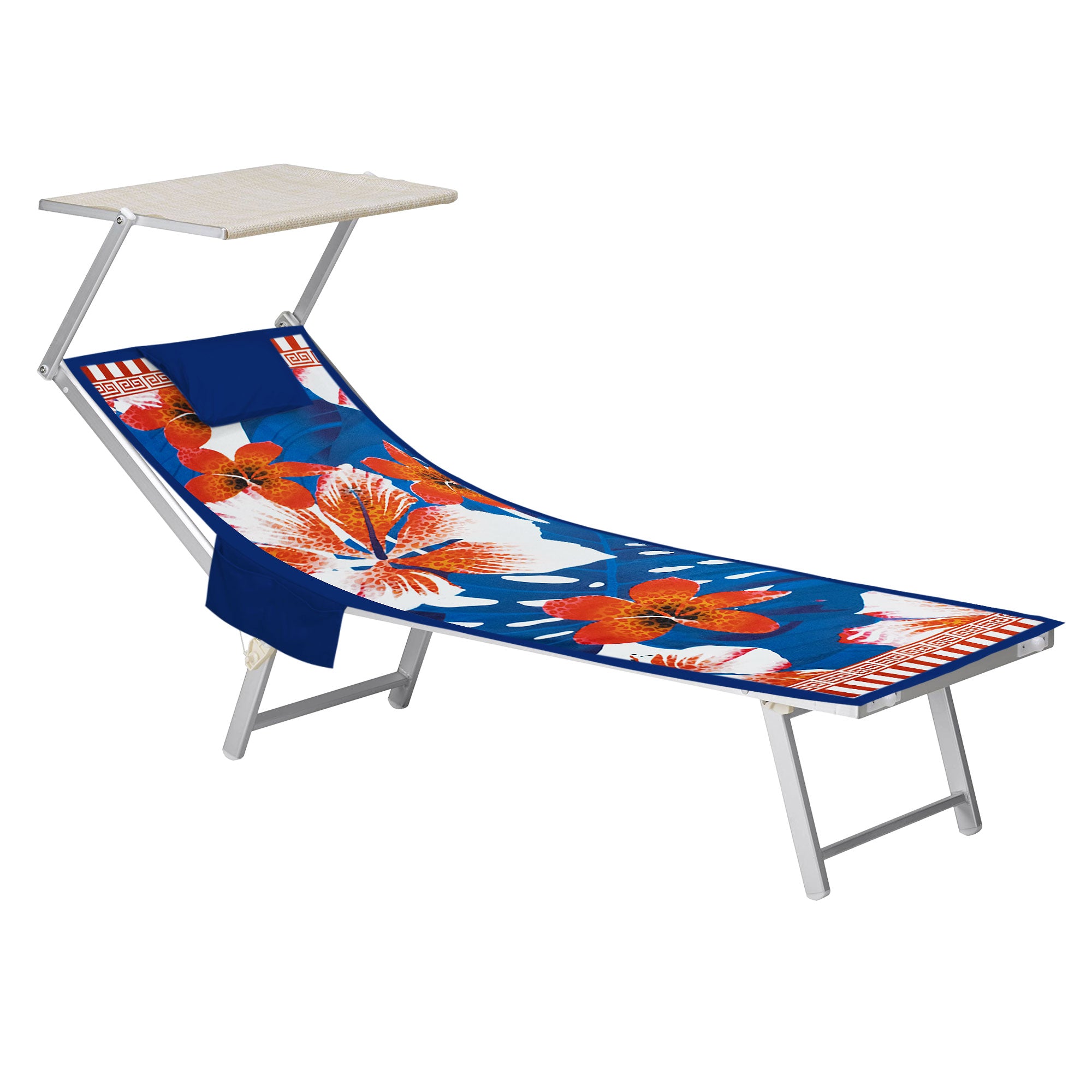 Mikrofaser-Strandtuch für Liegen mit Gummibändern, Taschen und aufblasbarem Kissen 7176
