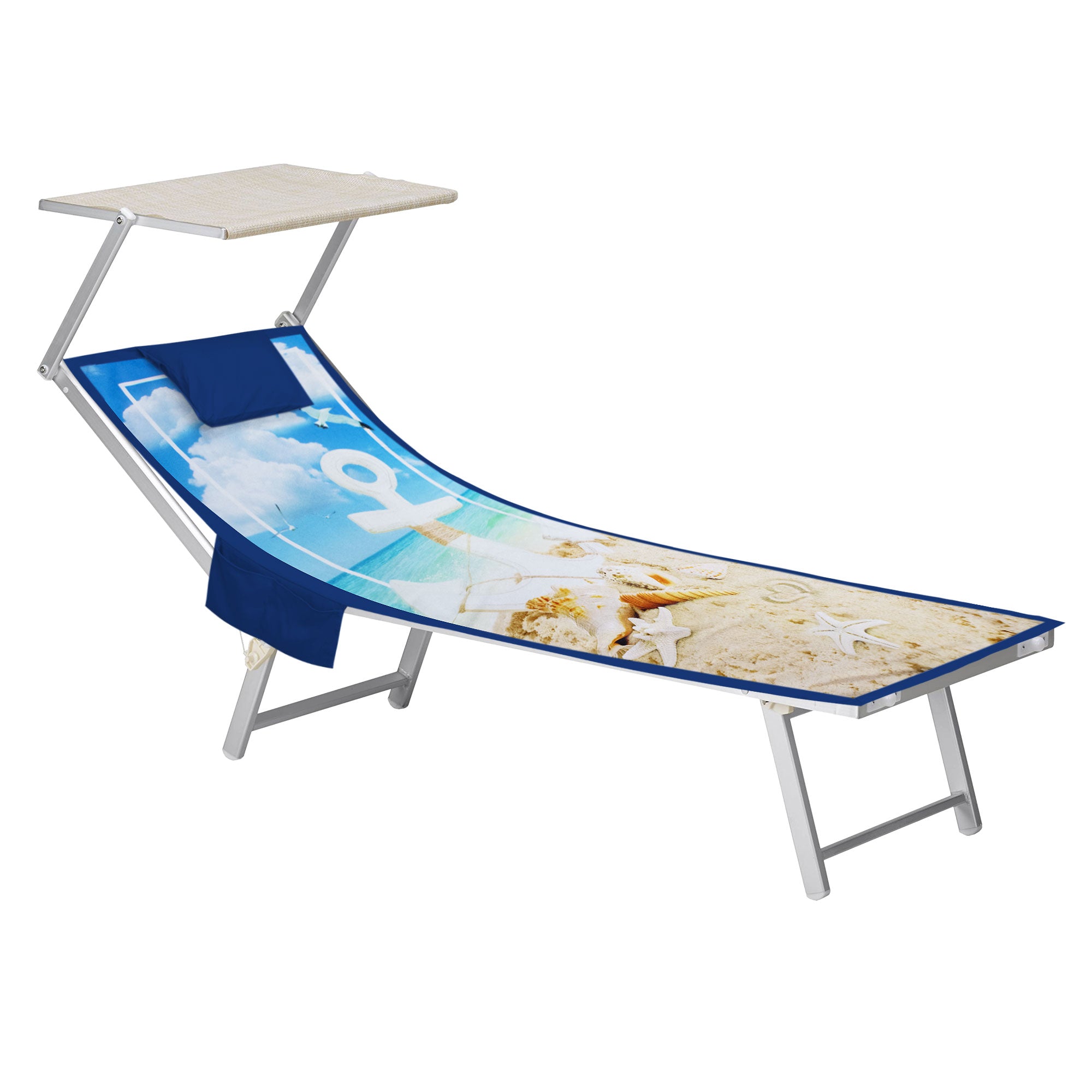 Mikrofaser-Strandtuch für Liegen mit Gummibändern, Taschen und aufblasbarem Kissen 7176
