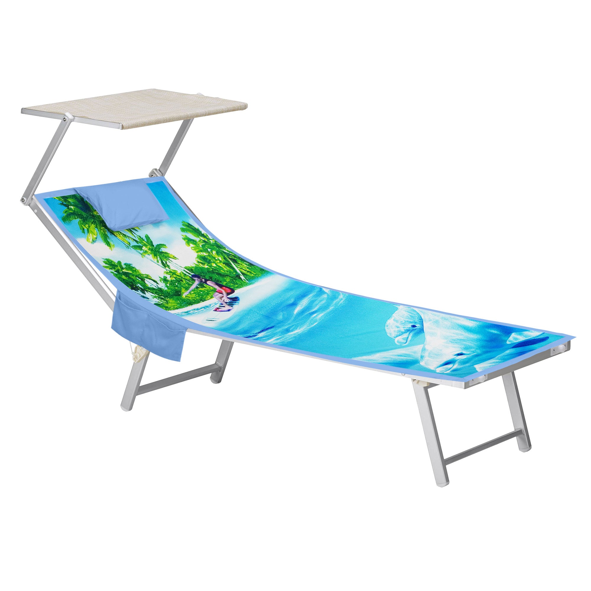 Mikrofaser-Strandtuch für Liegen mit Gummibändern, Taschen und aufblasbarem Kissen 7176