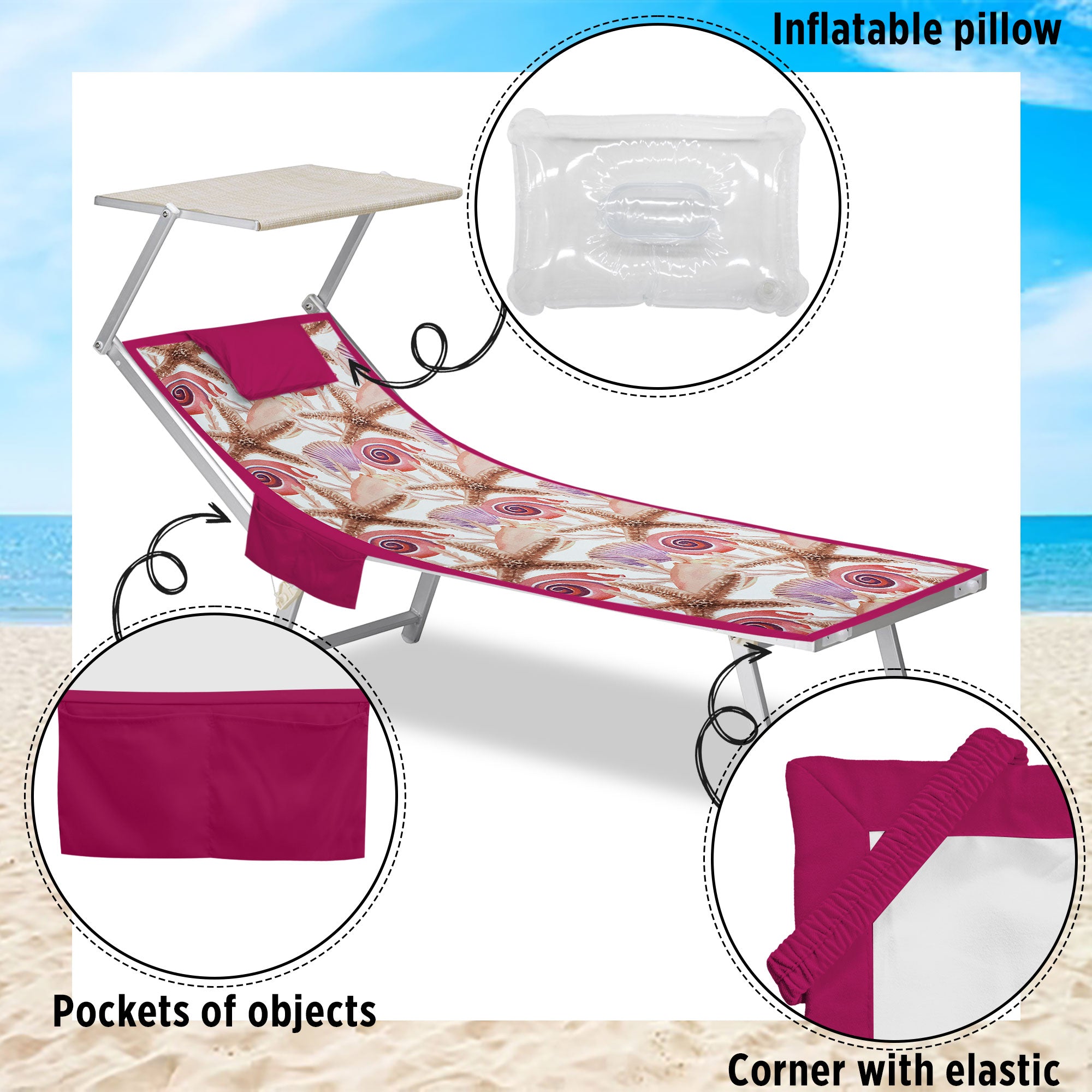 Telo mare microfibra coprilettino con elastici tasche e cuscino gonfiabile 7176