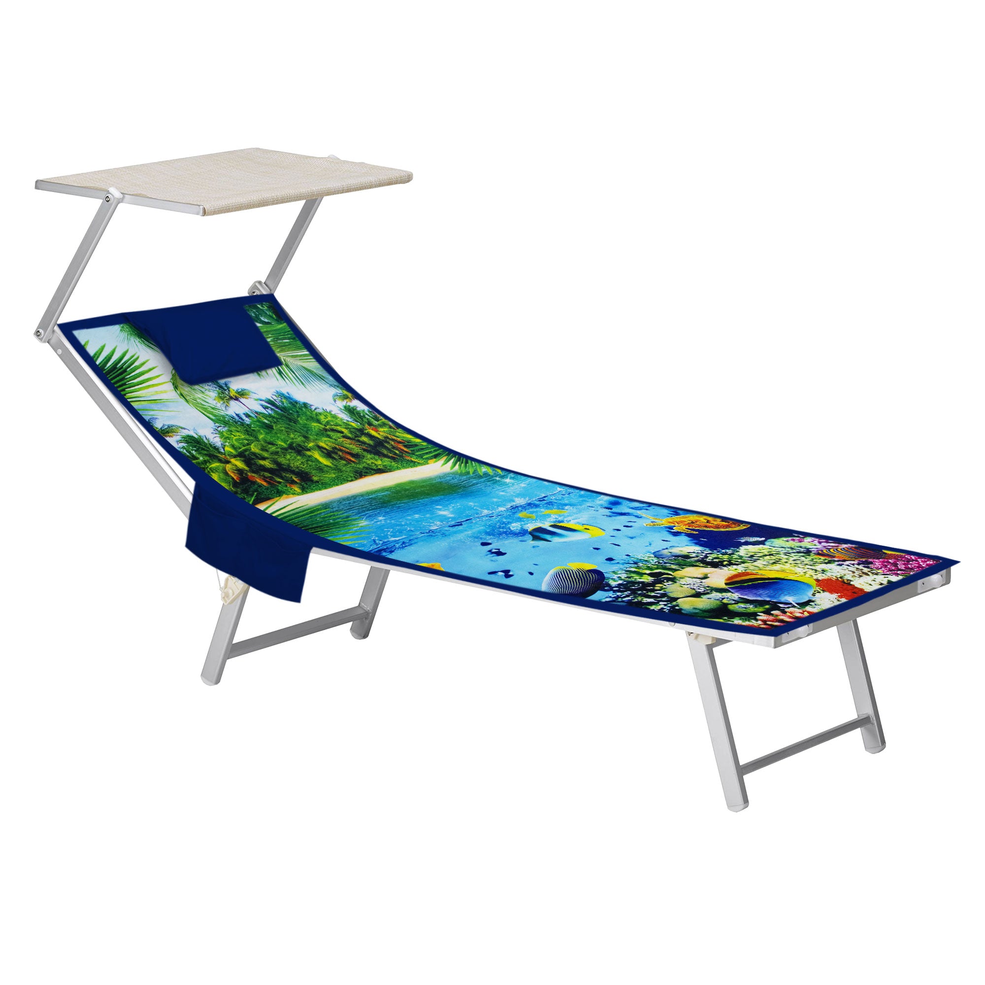 Mikrofaser-Strandtuch für Liegen mit Gummibändern, Taschen und aufblasbarem Kissen 7176