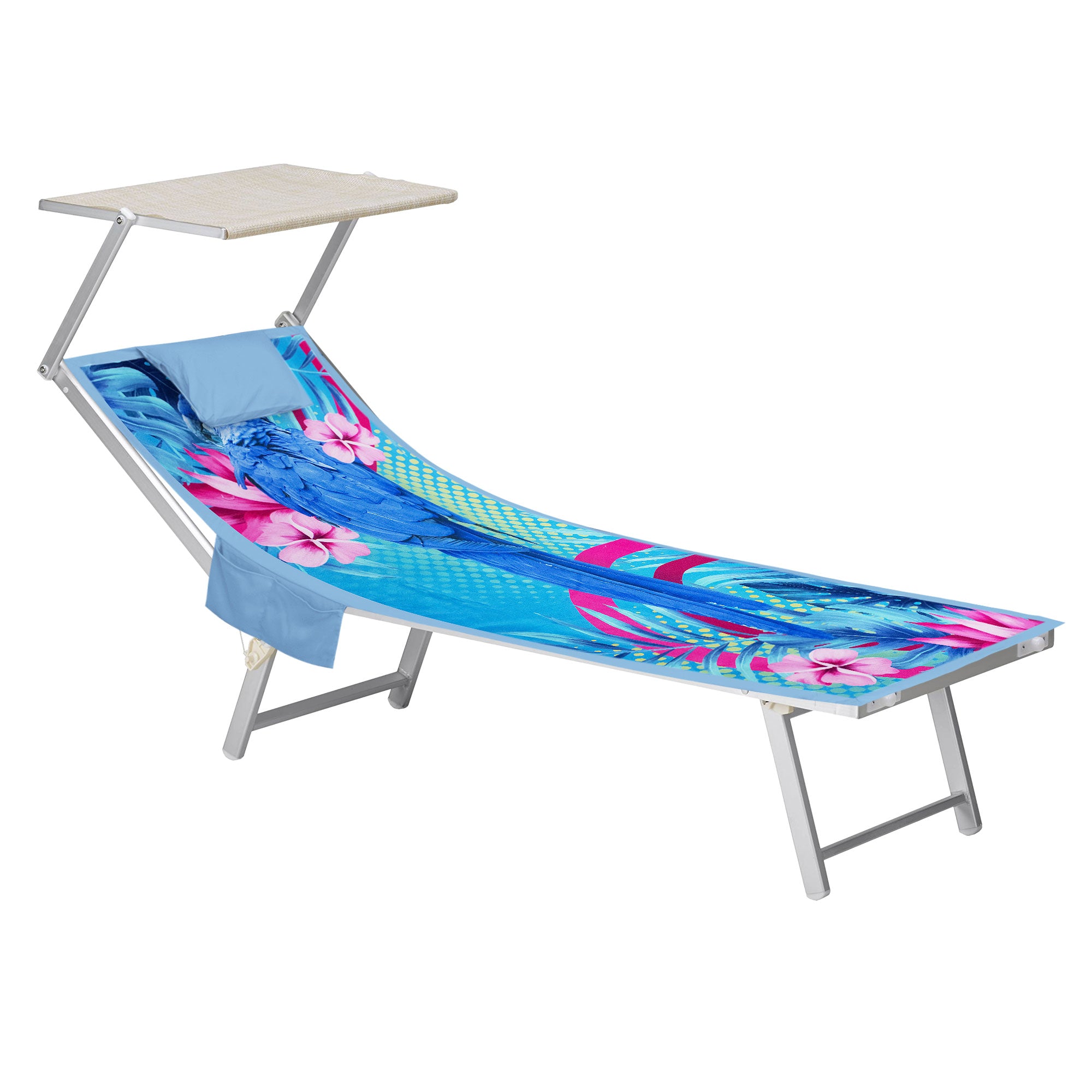 Mikrofaser-Strandtuch für Liegen mit Gummibändern, Taschen und aufblasbarem Kissen 7176