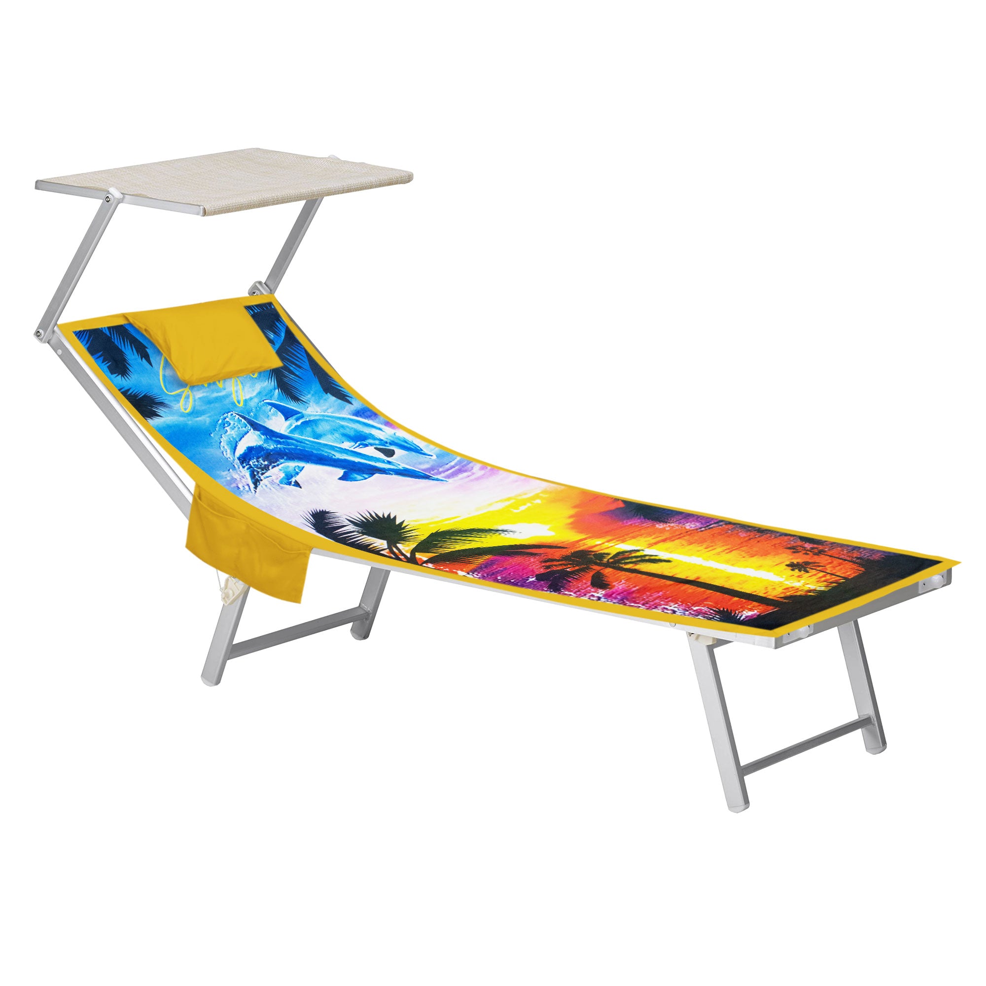 Mikrofaser-Strandtuch für Liegen mit Gummibändern, Taschen und aufblasbarem Kissen 7176