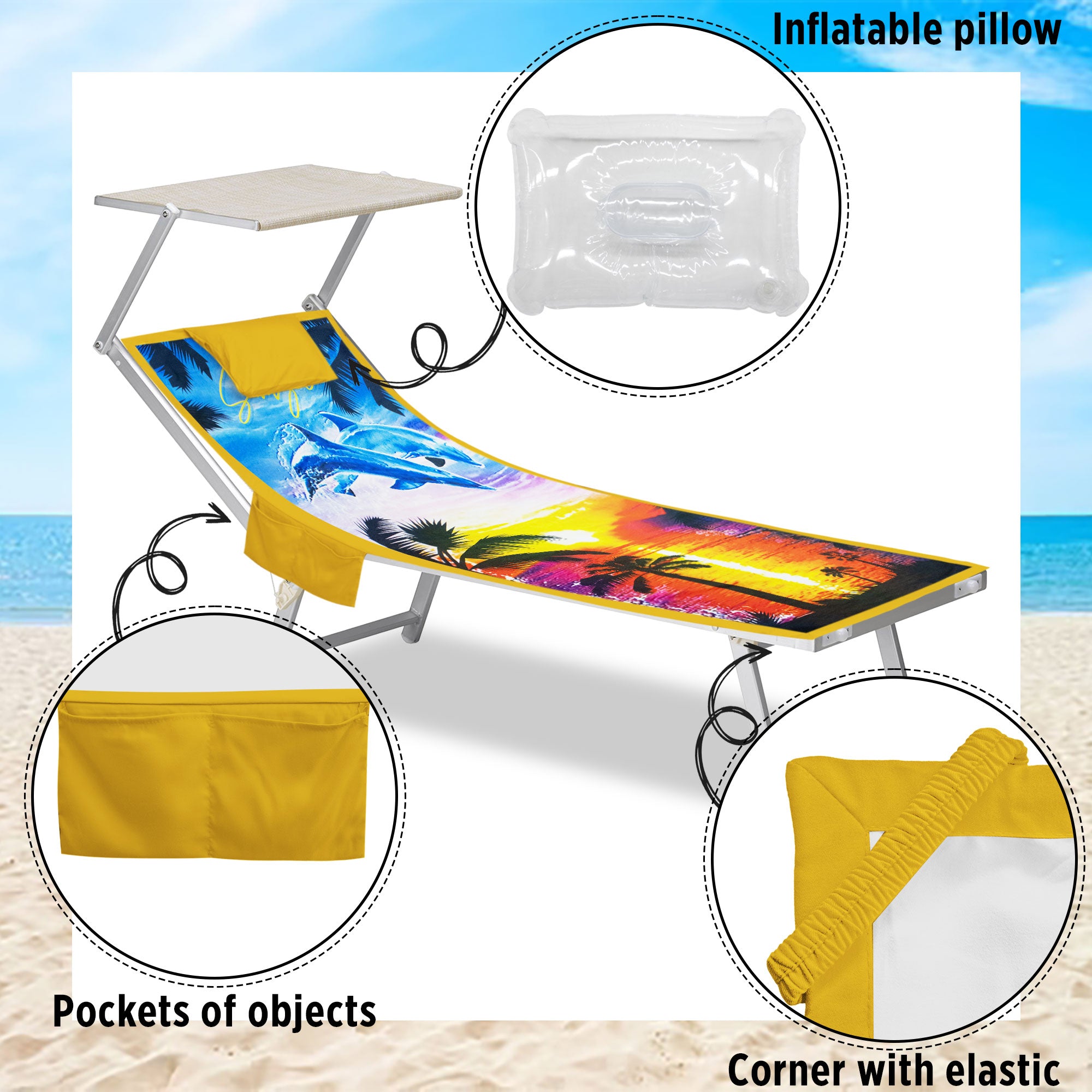 Telo mare microfibra coprilettino con elastici tasche e cuscino gonfiabile 7176