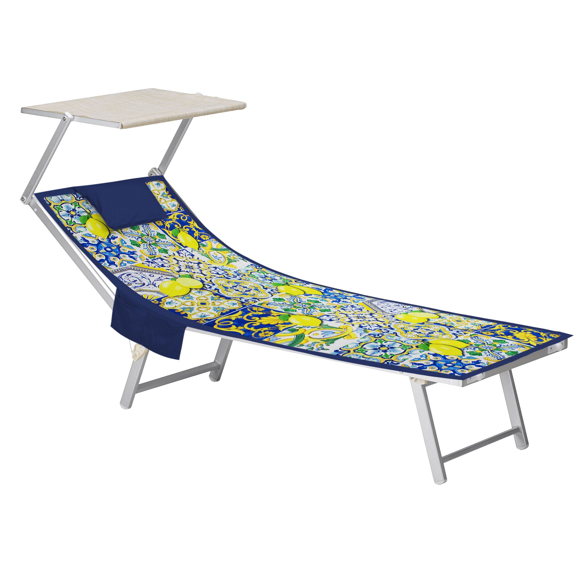 Mikrofaser-Strandtuch für Liegen mit Gummibändern, Taschen und aufblasbarem Kissen 7176