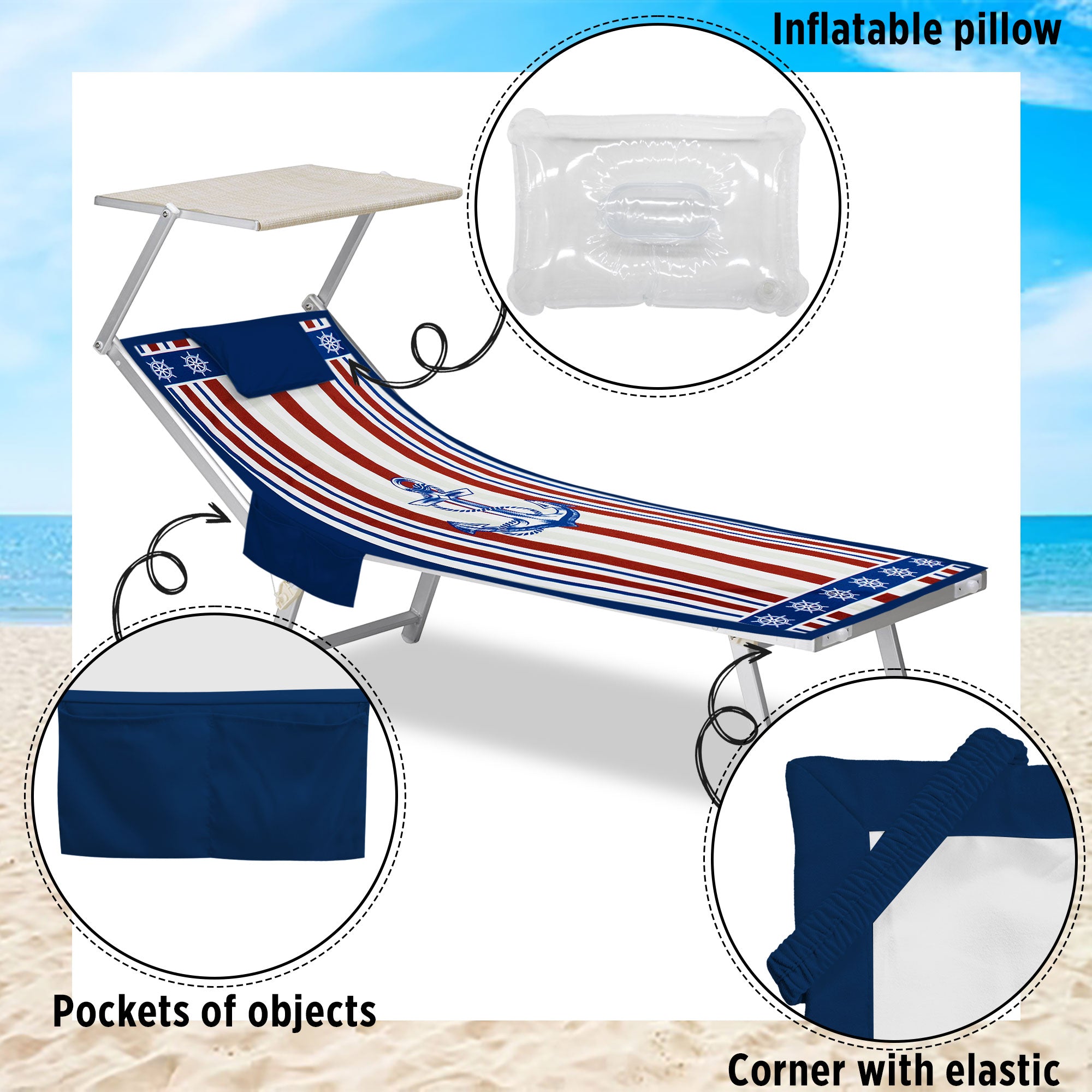 Telo mare microfibra coprilettino con elastici tasche e cuscino gonfiabile 7176
