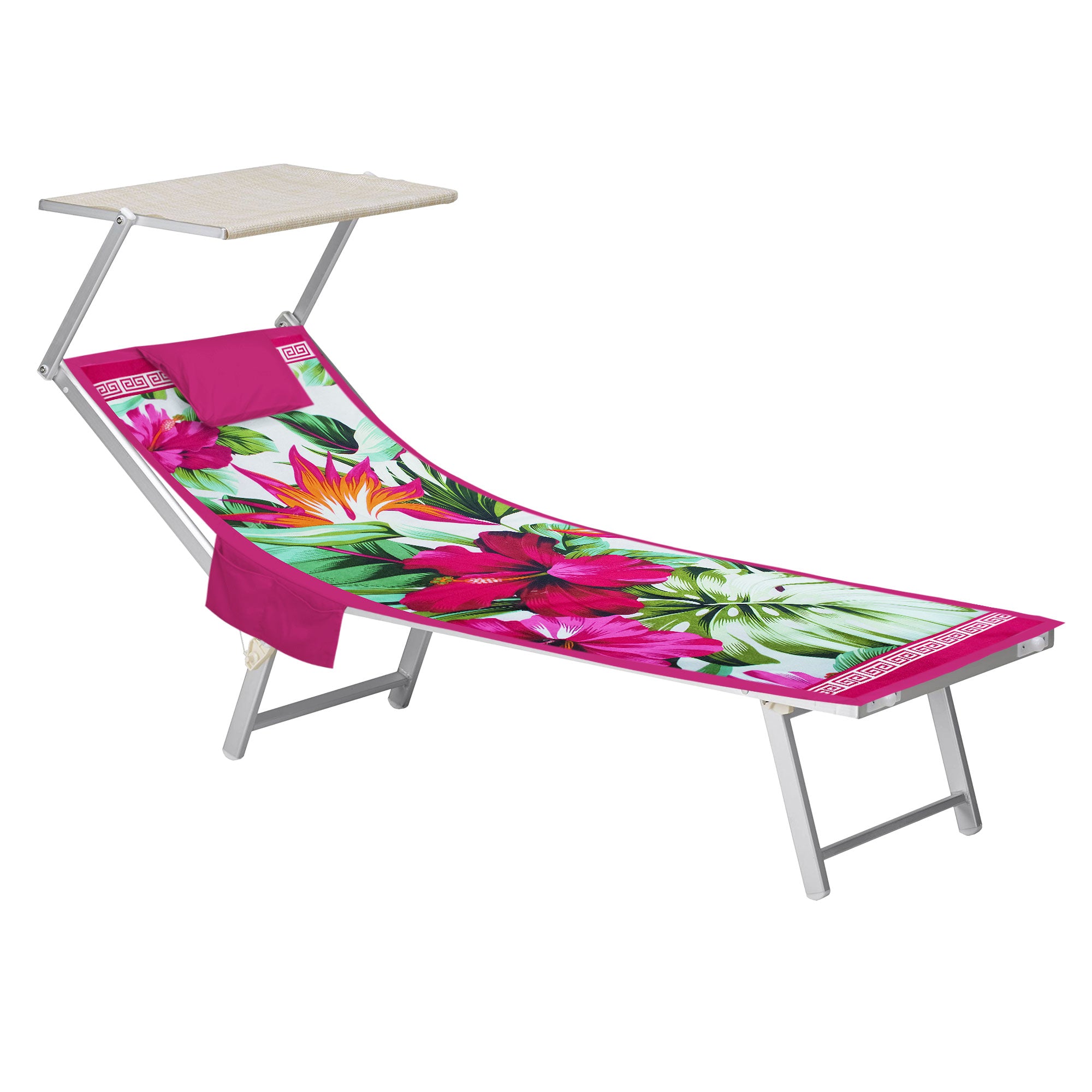 Mikrofaser-Strandtuch für Liegen mit Gummibändern, Taschen und aufblasbarem Kissen 7176
