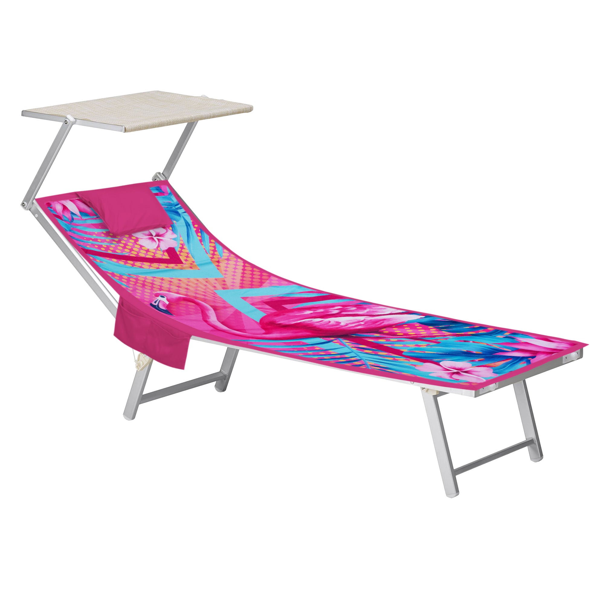 Mikrofaser-Strandtuch für Liegen mit Gummibändern, Taschen und aufblasbarem Kissen 7176