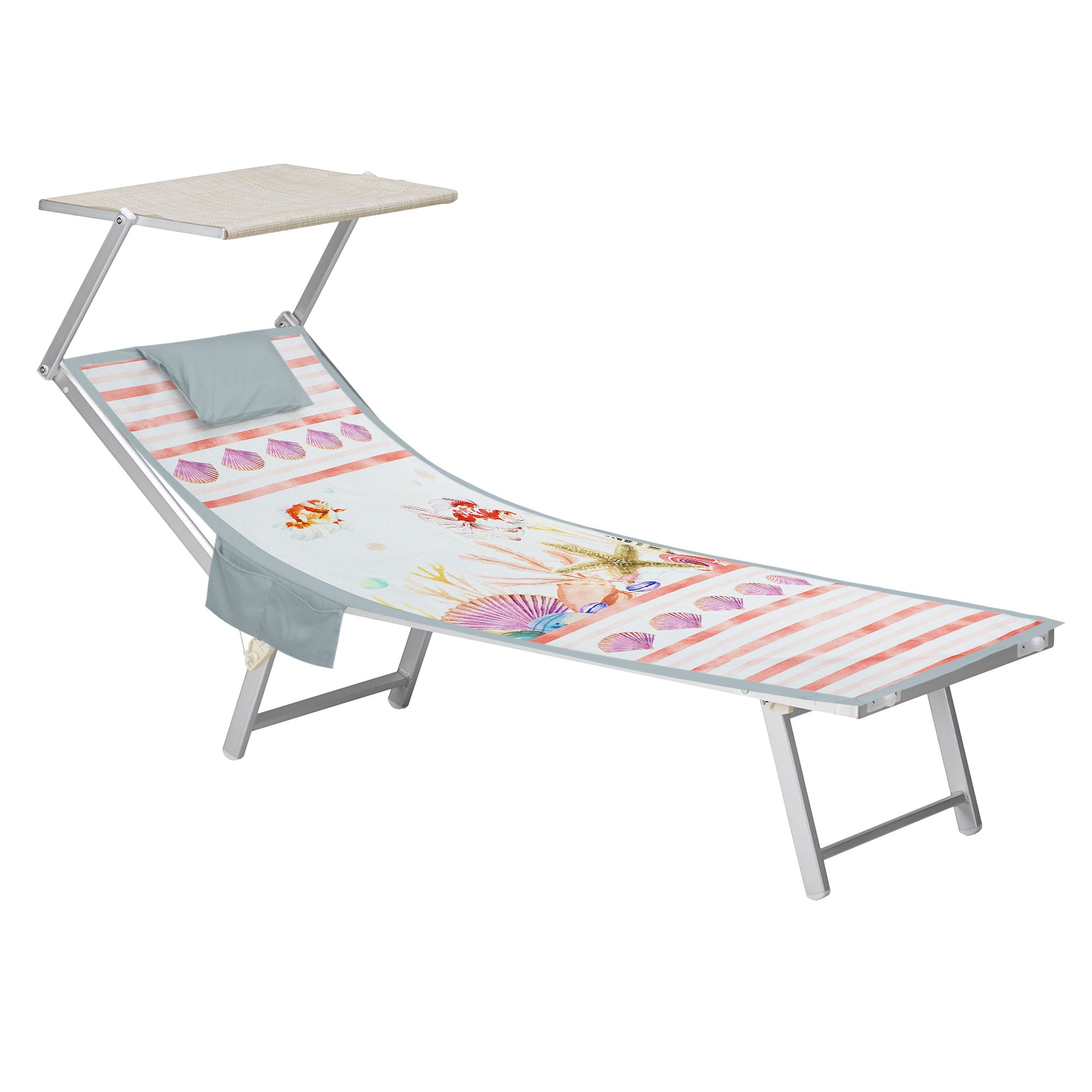 Mikrofaser-Strandtuch für Liegen mit Gummibändern, Taschen und aufblasbarem Kissen 7176