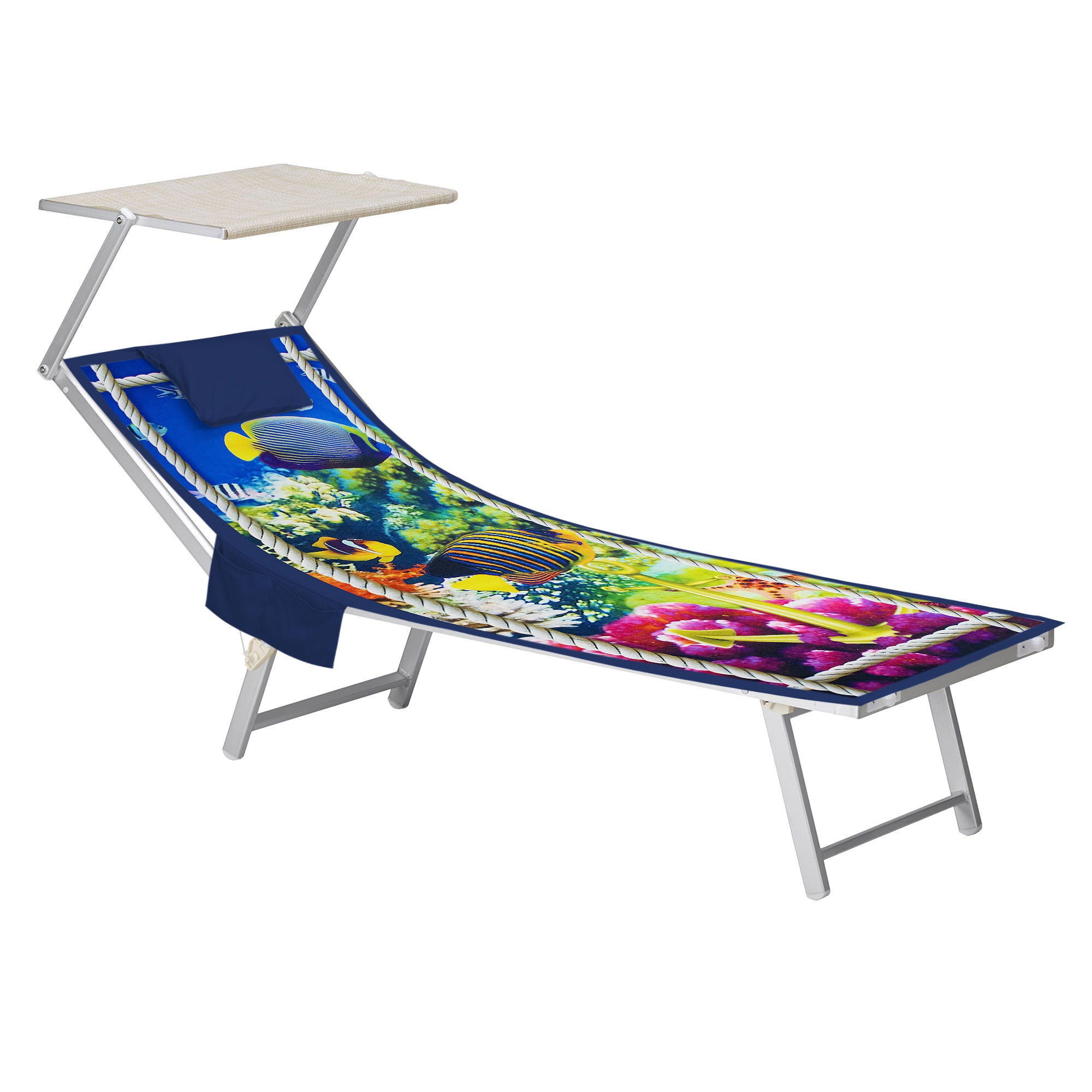 Mikrofaser-Strandtuch für Liegen mit Gummibändern, Taschen und aufblasbarem Kissen 7176