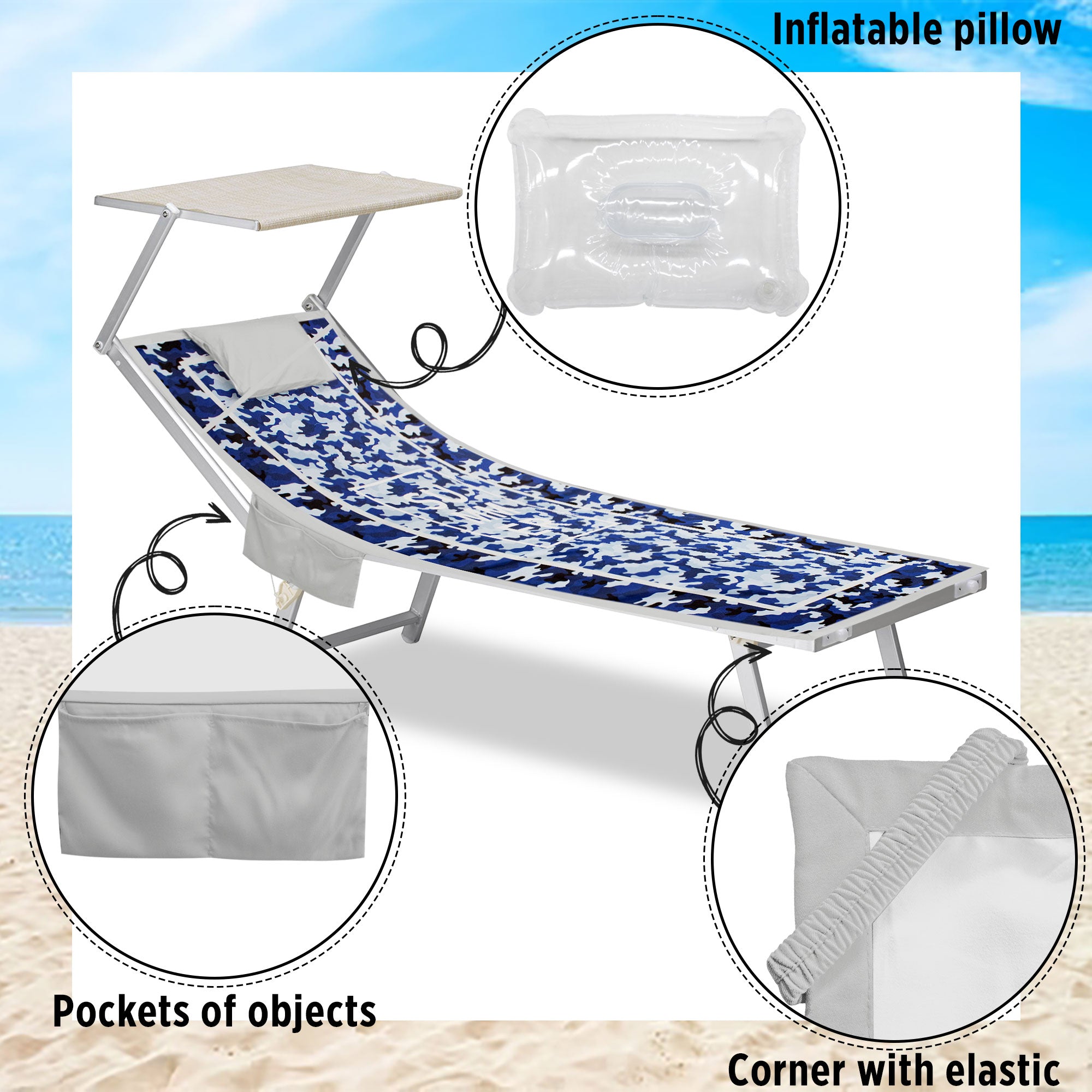 Telo mare microfibra coprilettino con elastici tasche e cuscino gonfiabile 7176
