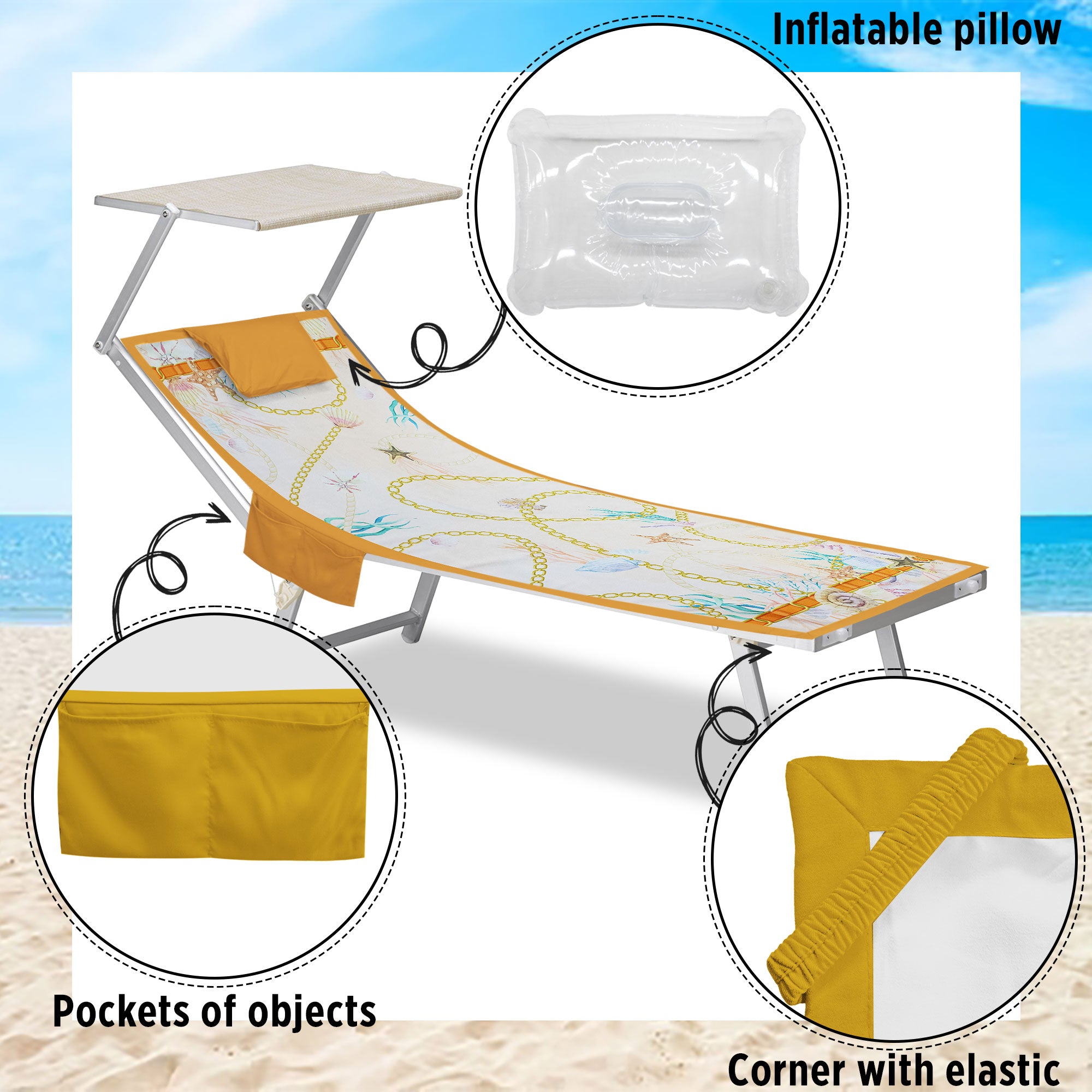 Telo mare microfibra coprilettino con elastici tasche e cuscino gonfiabile 7176