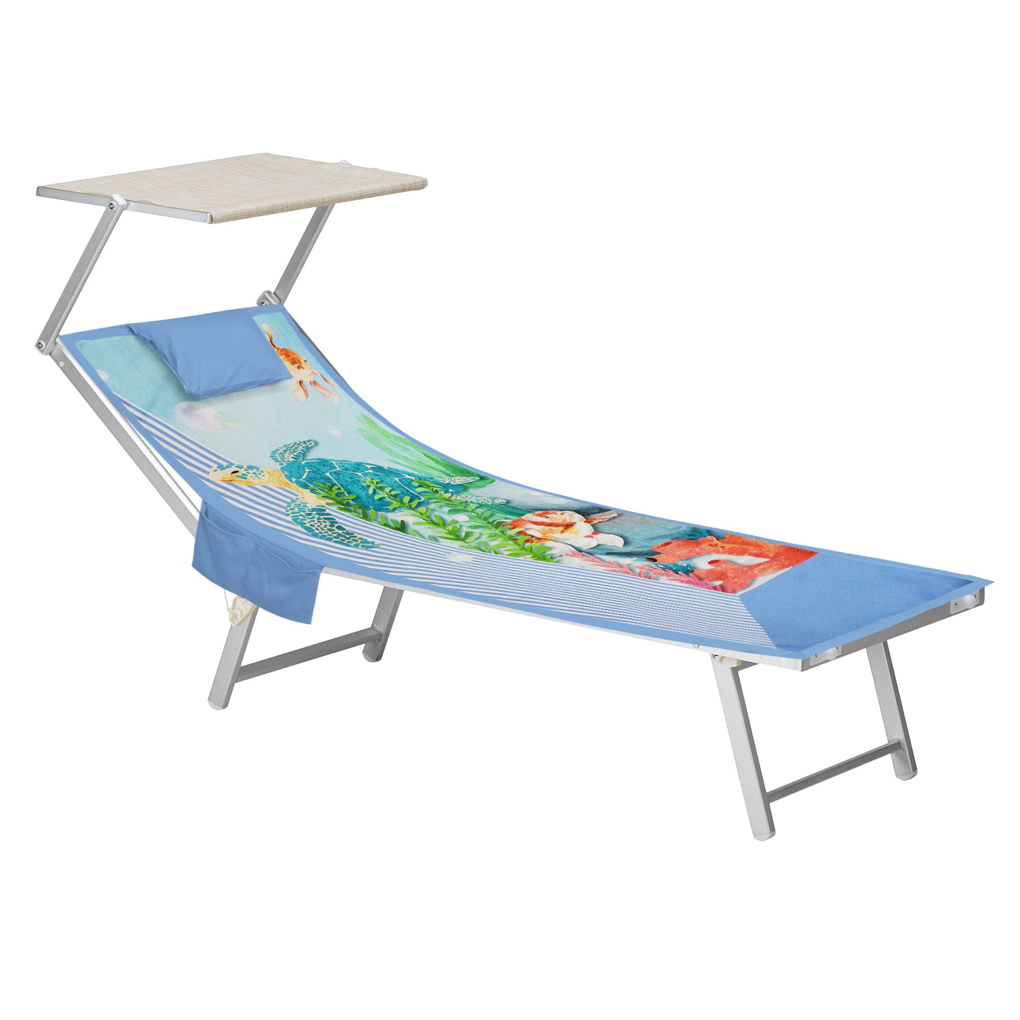 Mikrofaser-Strandtuch für Liegen mit Gummibändern, Taschen und aufblasbarem Kissen 7176