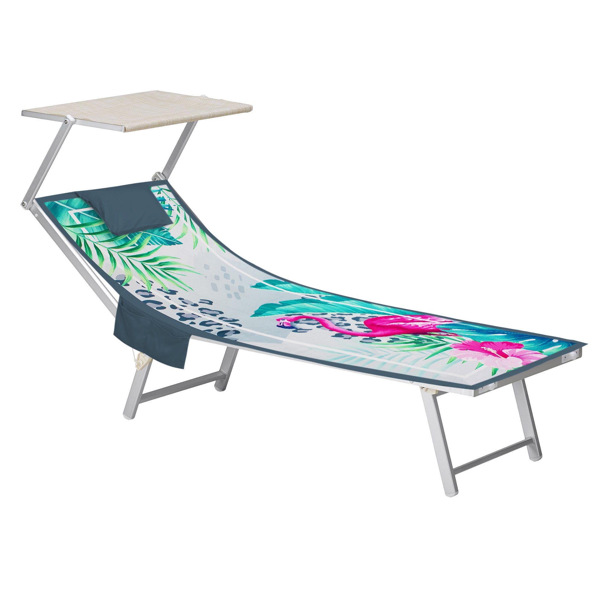 Mikrofaser-Strandtuch für Liegen mit Gummibändern, Taschen und aufblasbarem Kissen 7176