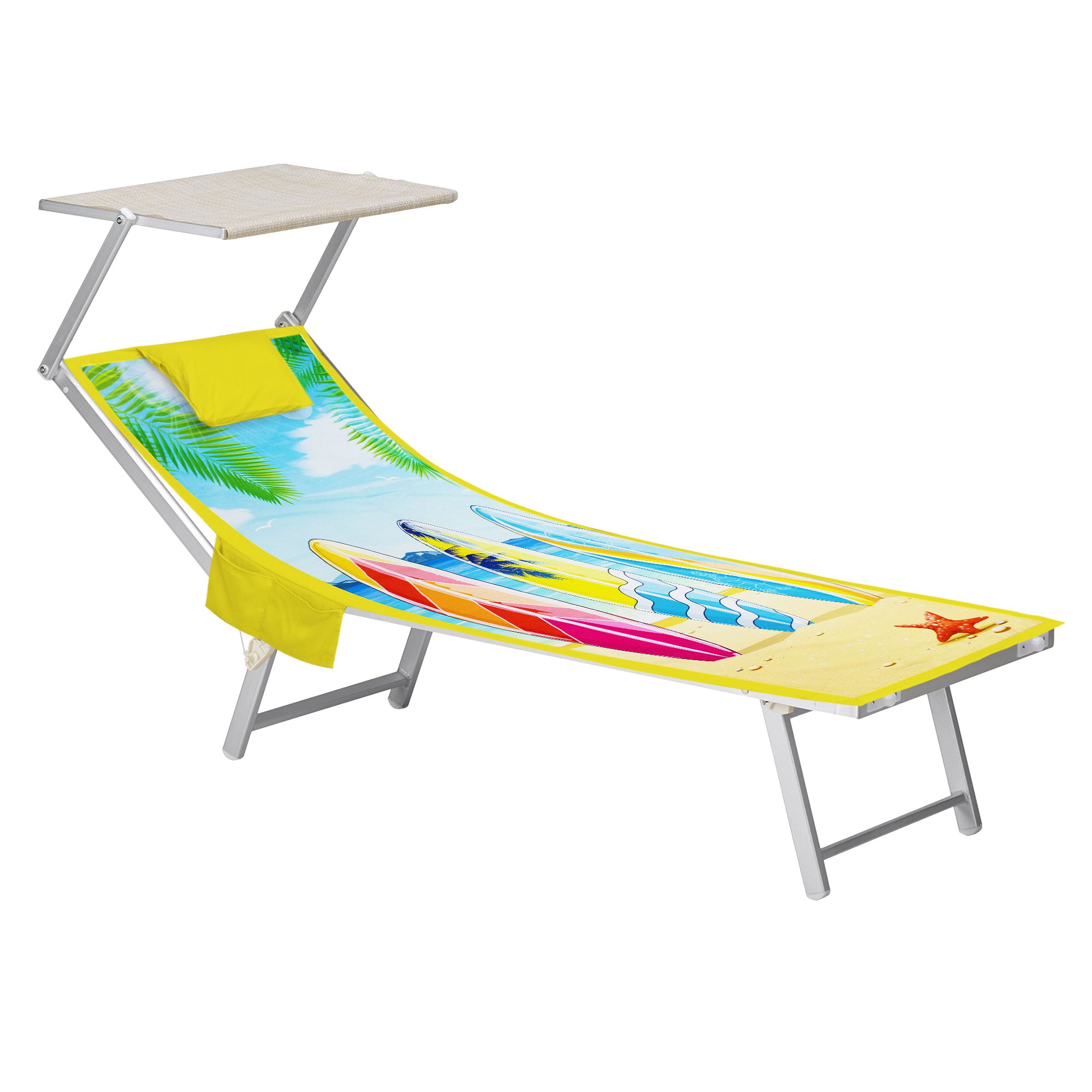 Mikrofaser-Strandtuch für Liegen mit Gummibändern, Taschen und aufblasbarem Kissen 7176