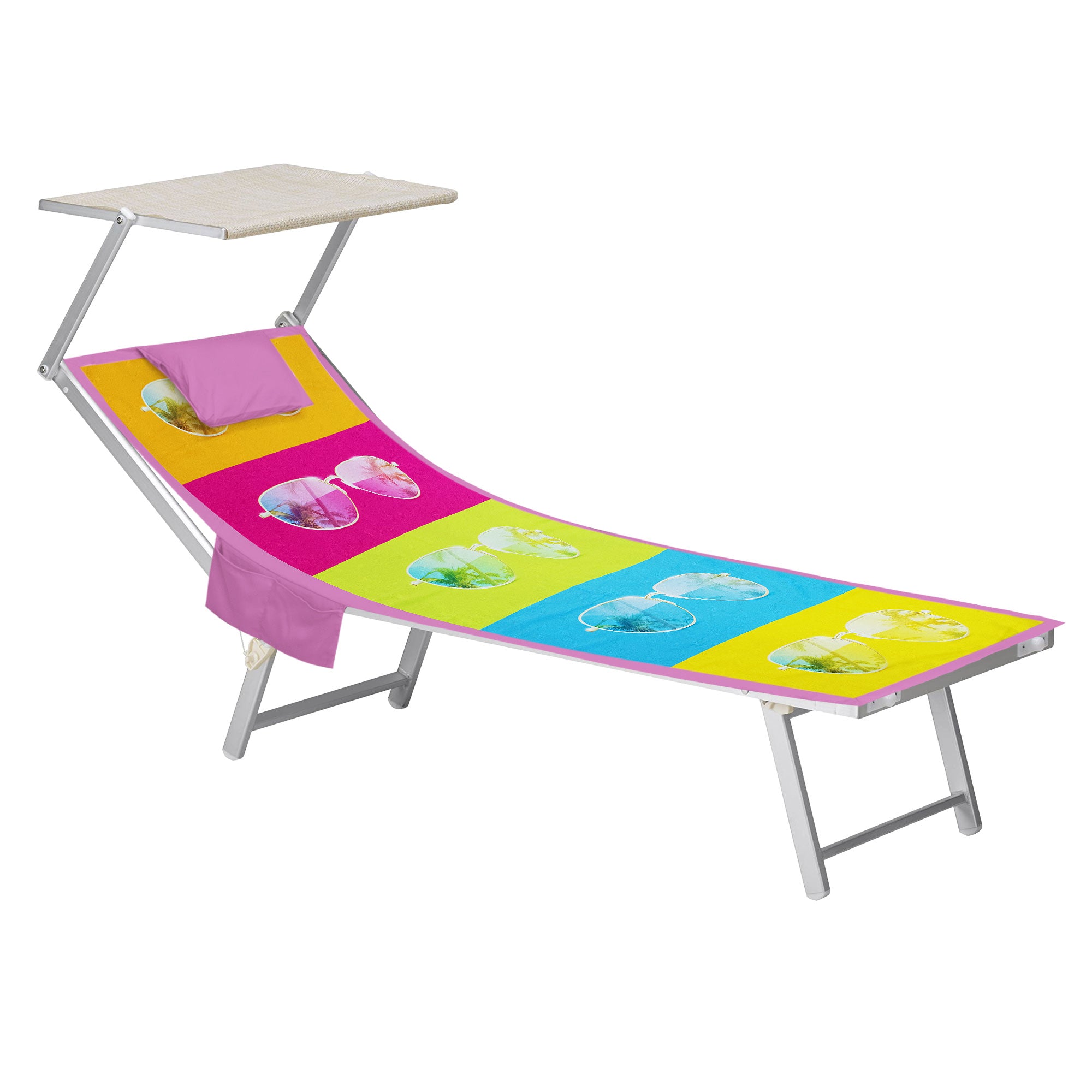 Mikrofaser-Strandtuch für Liegen mit Gummibändern, Taschen und aufblasbarem Kissen 7176