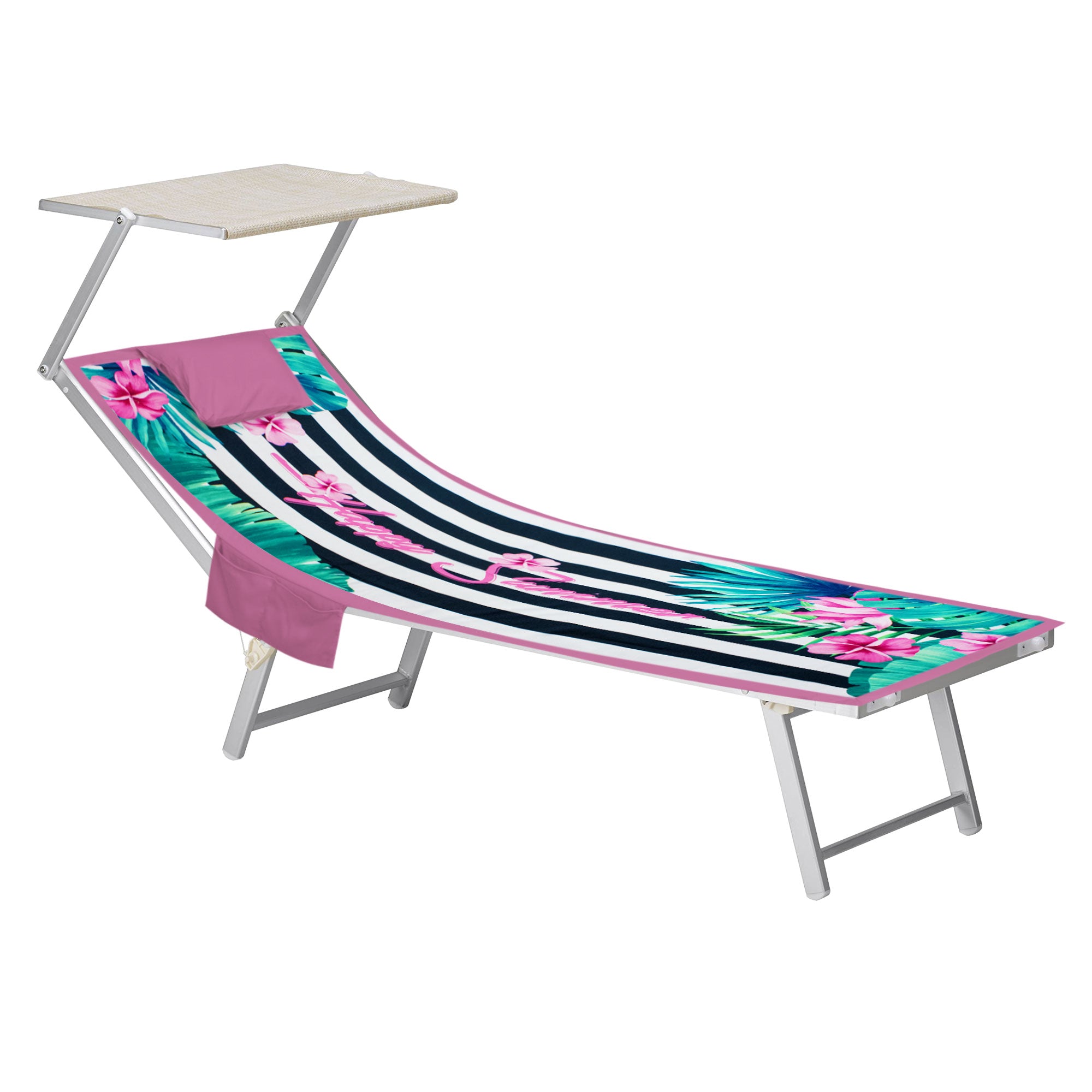 Mikrofaser-Strandtuch für Liegen mit Gummibändern, Taschen und aufblasbarem Kissen 7176