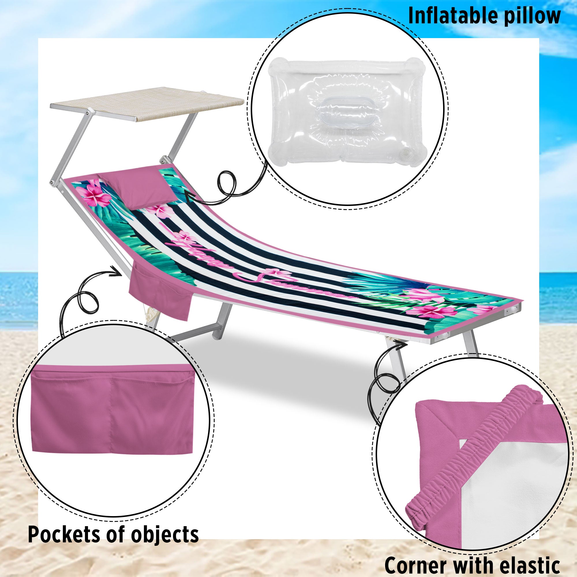 Telo mare microfibra coprilettino con elastici tasche e cuscino gonfiabile 7176