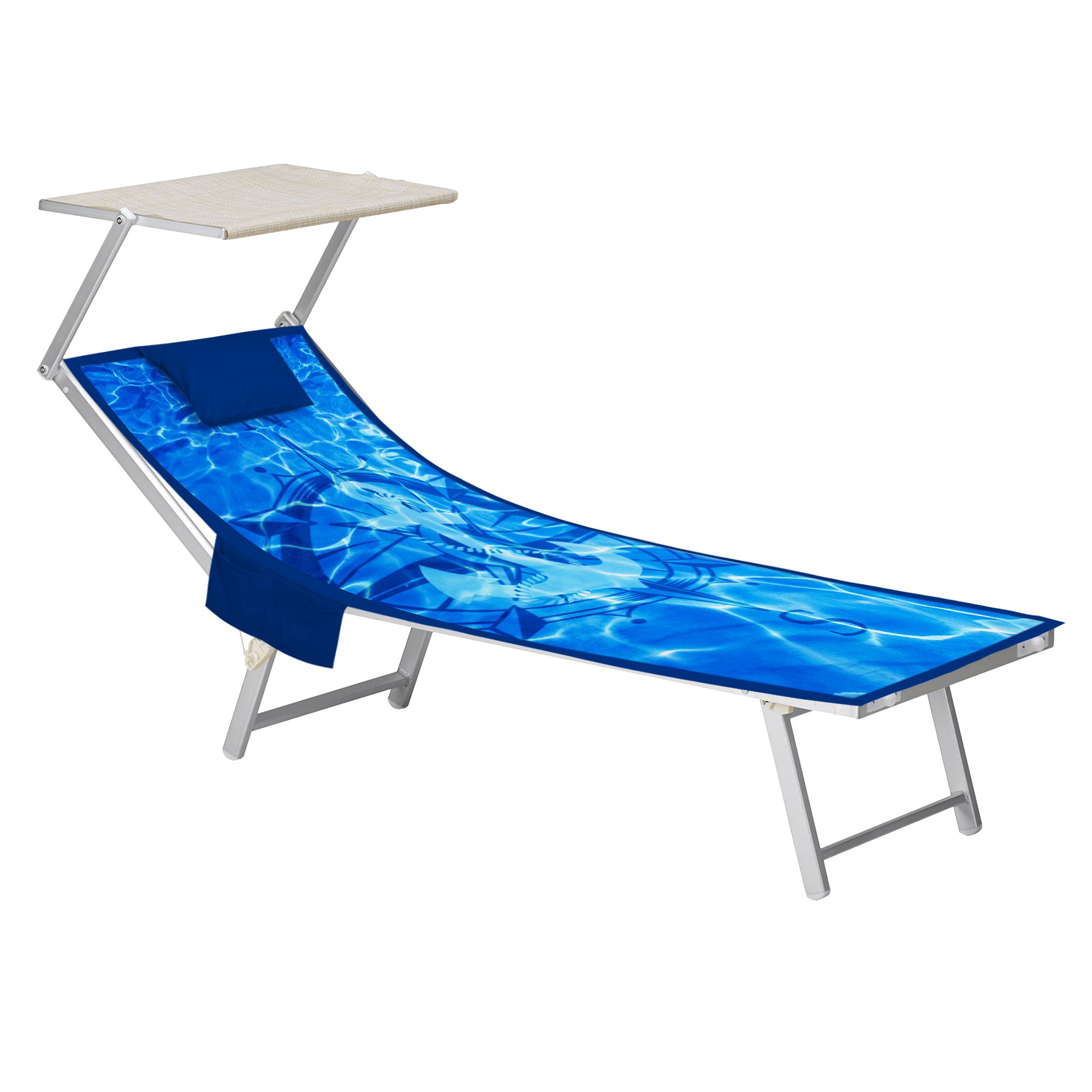 Mikrofaser-Strandtuch für Liegen mit Gummibändern, Taschen und aufblasbarem Kissen 7176
