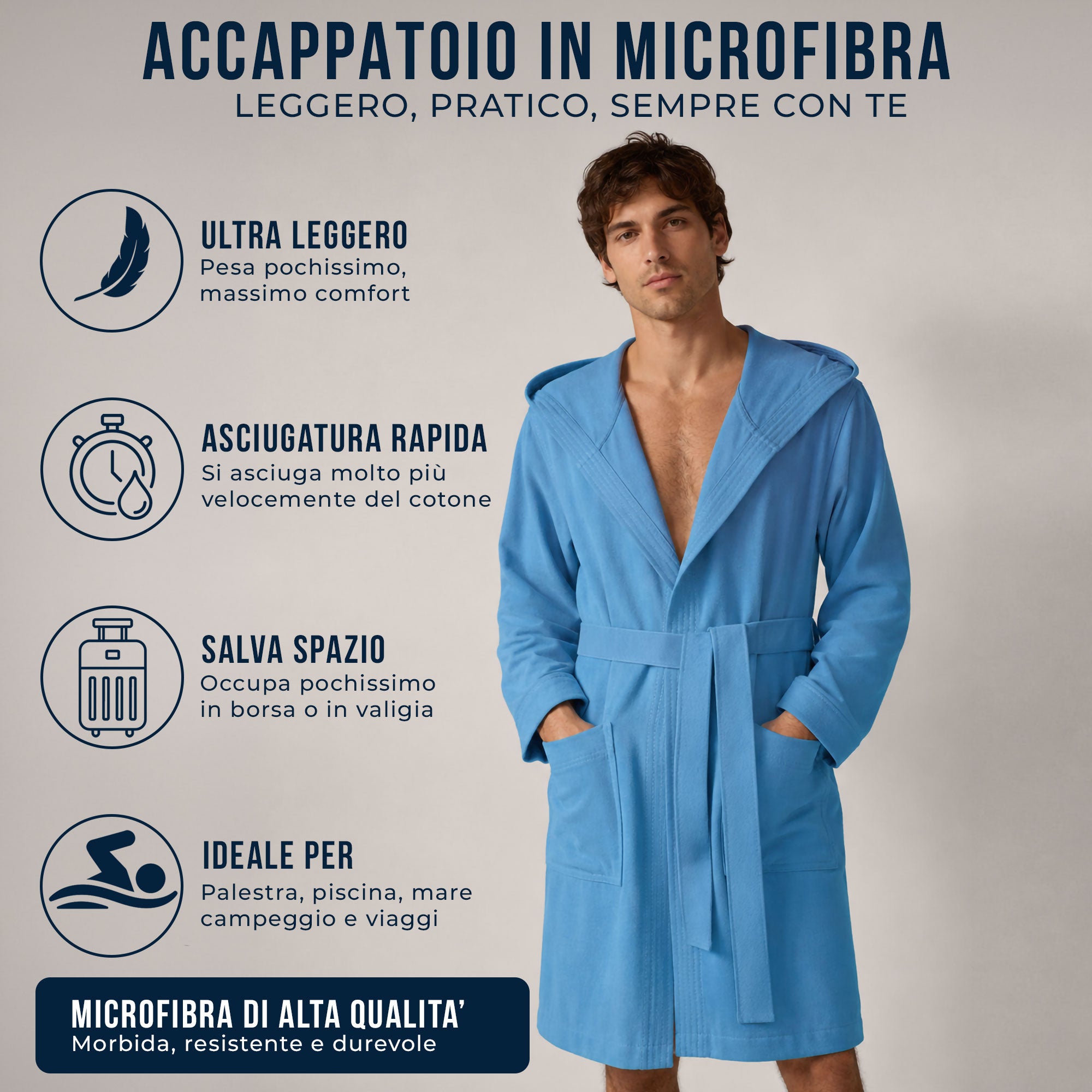 Accappatoio in microfibra unisex uomo donna Fitness Sport Viaggio 7177
